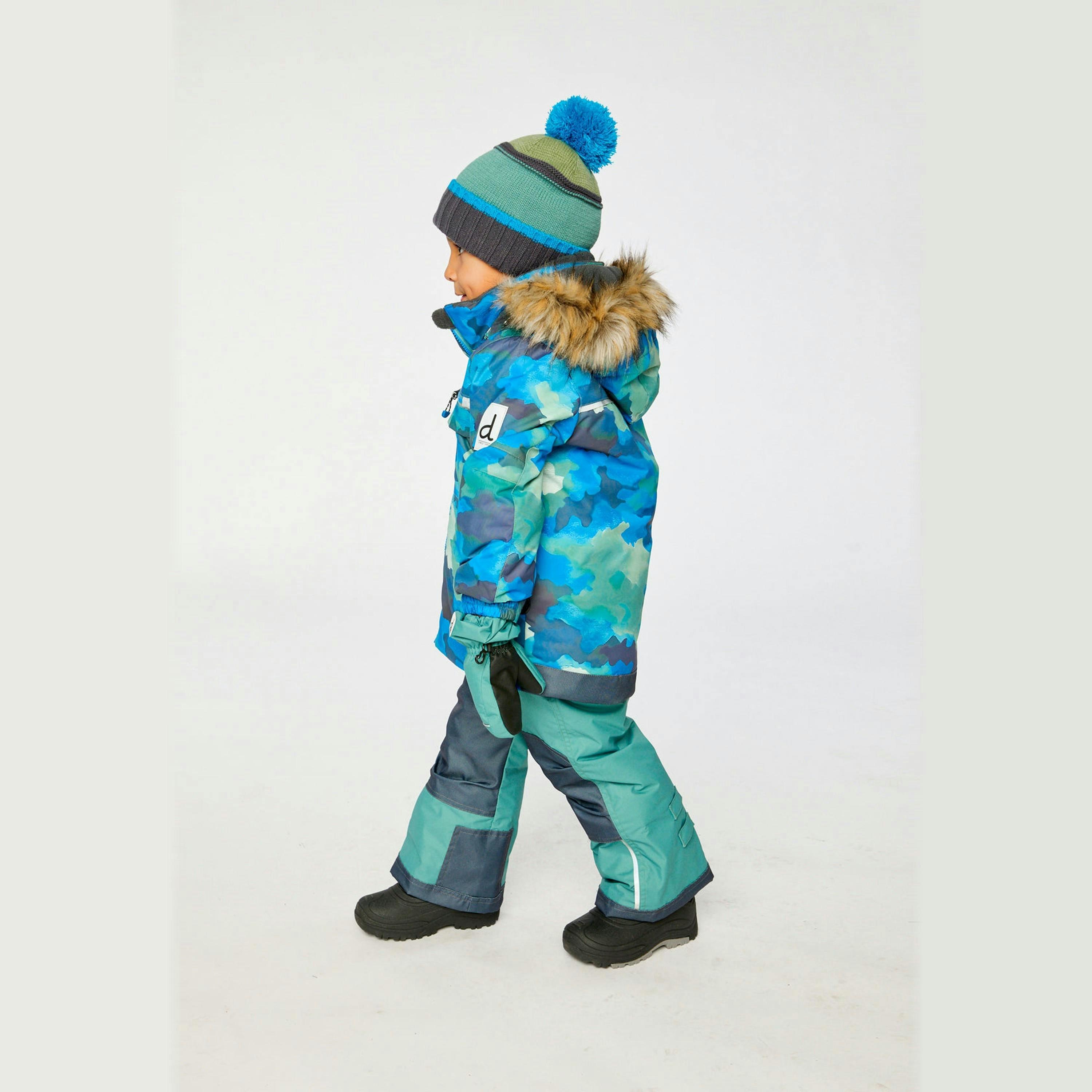 Two Piece Play Snowsuit Blue Camouflage Print With Green Pants , view 3 of 6