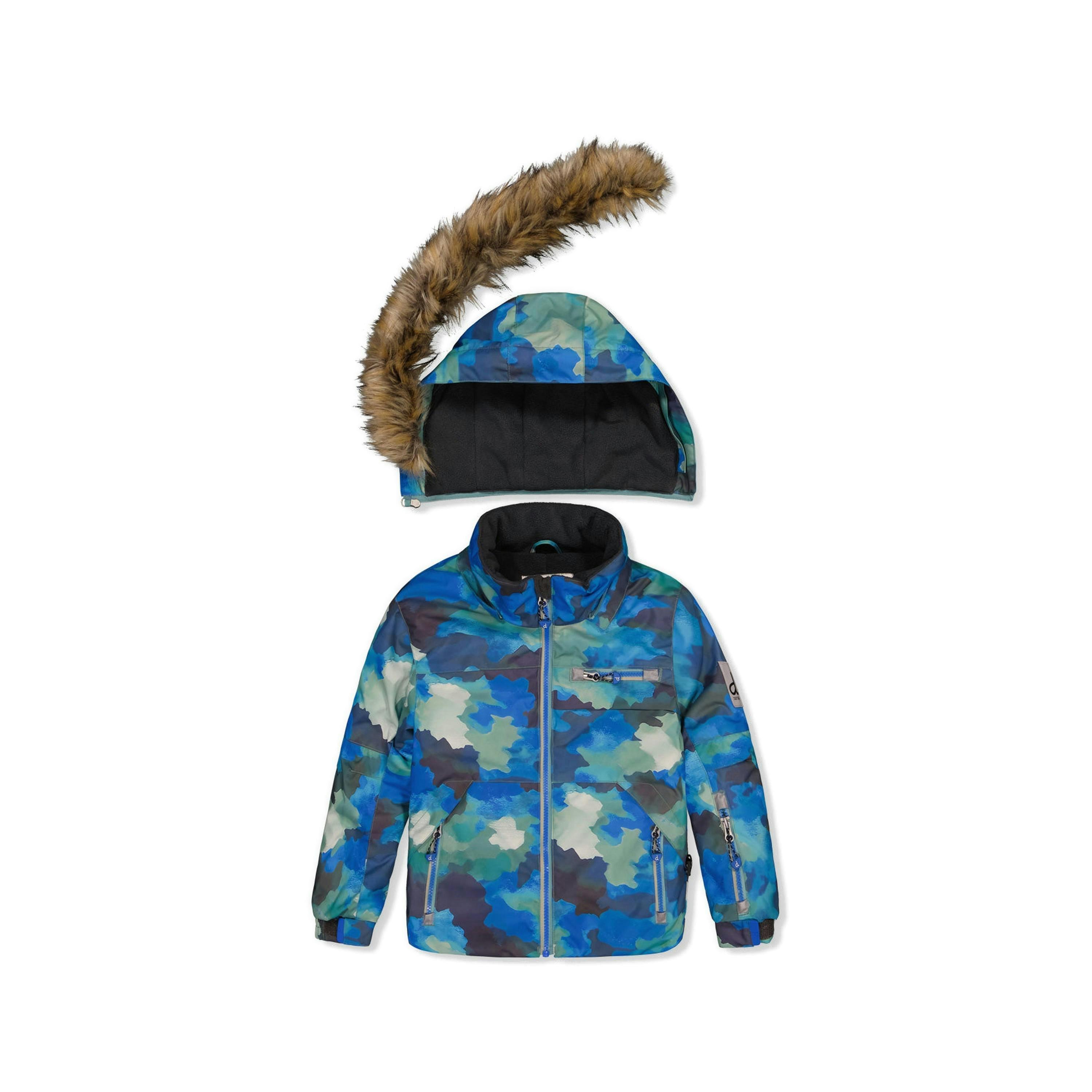 Two Piece Play Snowsuit Blue Camouflage Print With Green Pants , view 4 of 6