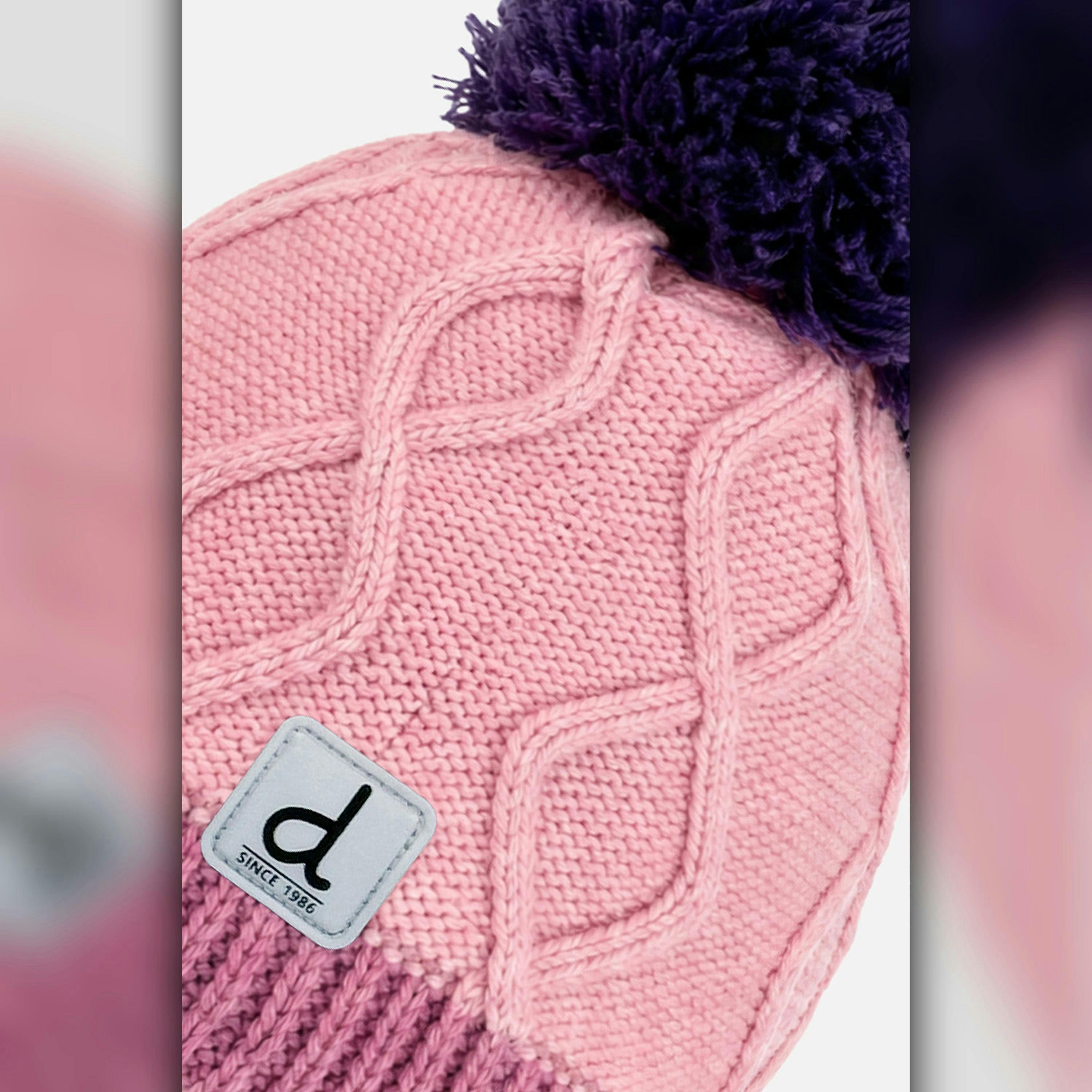 Baby Winter Peruvian Knit Hat with Pompom Pink and Mauve , view 2 of 2