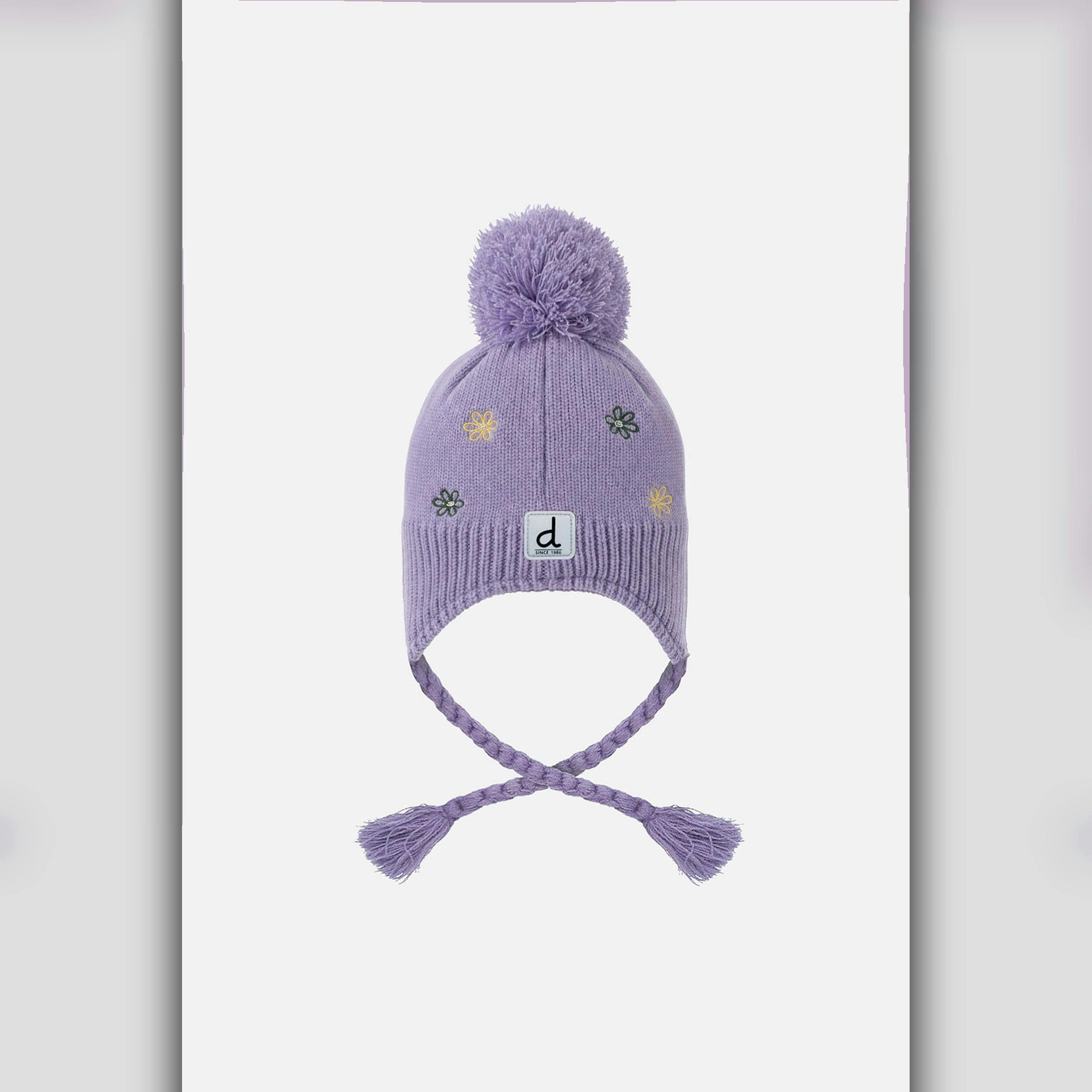 Winter Peruvian Knit Hat Violet with Pompom , view 2 of 3