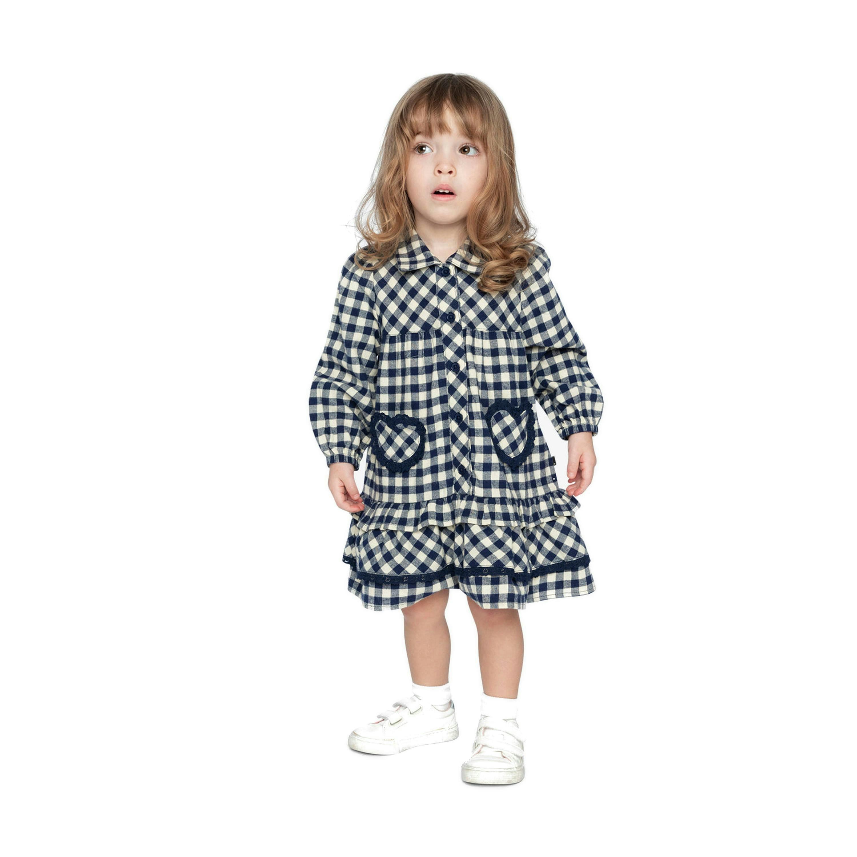 Shirt Dress With Frills Blue And White Gingham Print , view 2 of 5