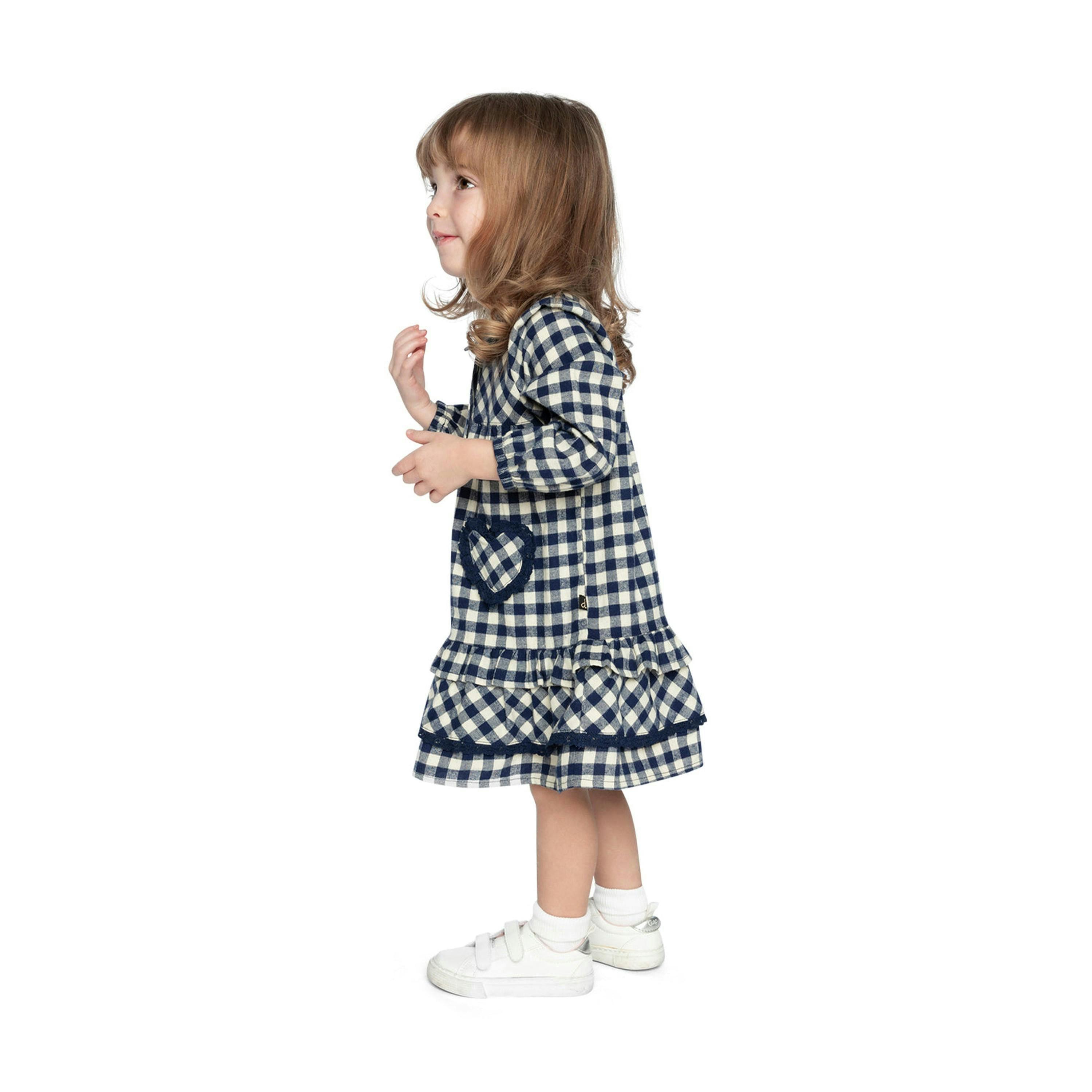 Shirt Dress With Frills Blue And White Gingham Print , view 3 of 5