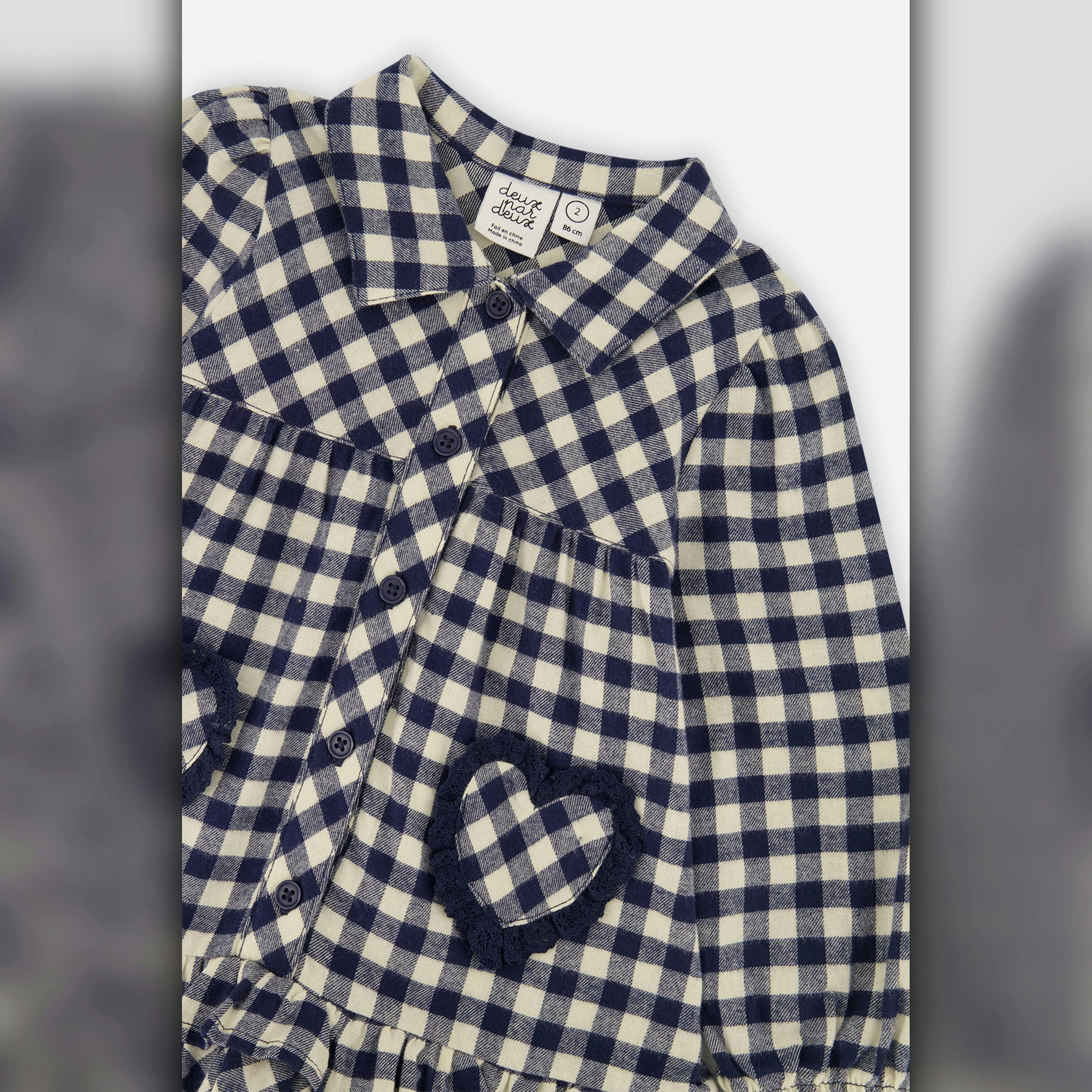 Shirt Dress With Frills Blue And White Gingham Print , view 4 of 5