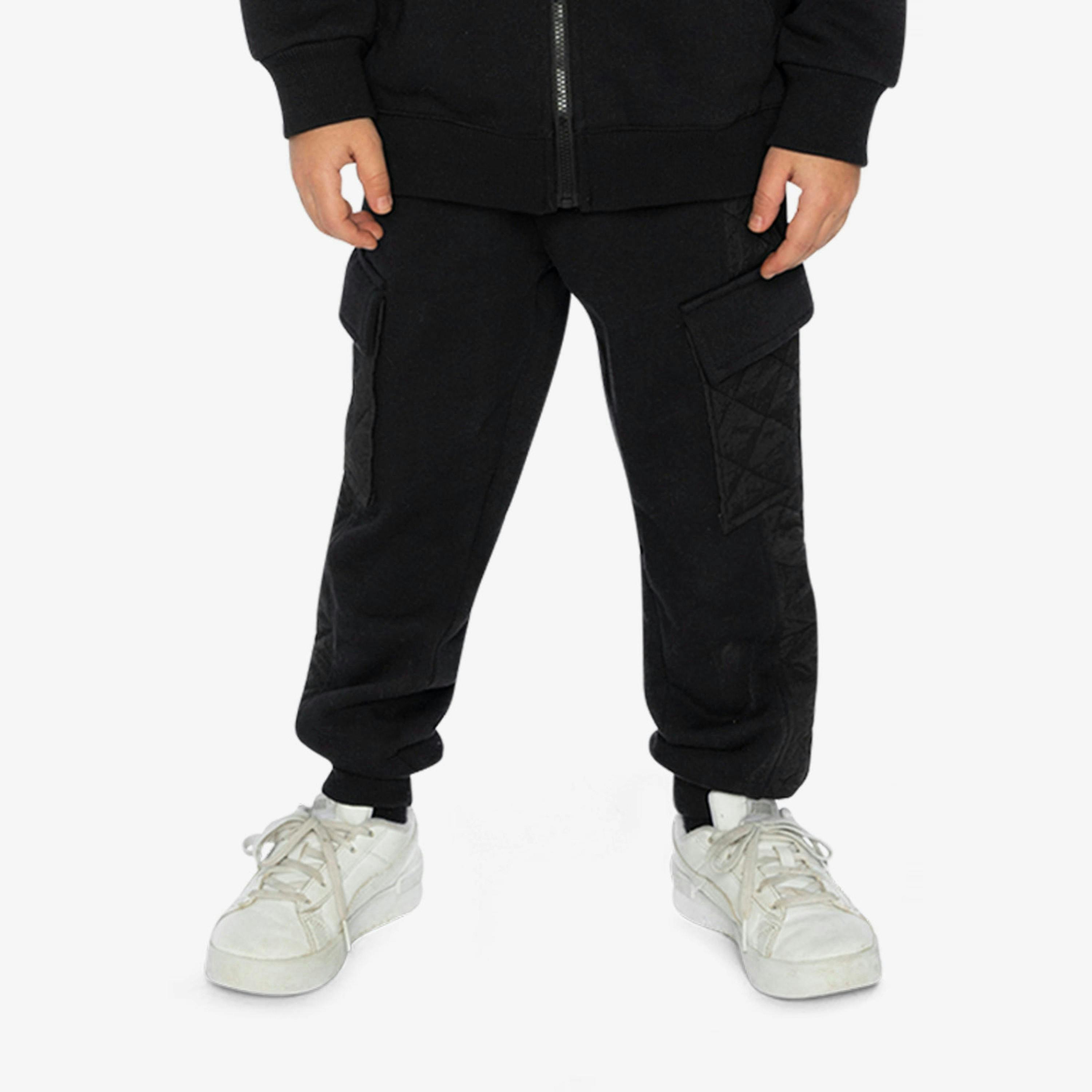 Fleece Bi-Material Sweatpants With Pockets Black , view 2 of 6