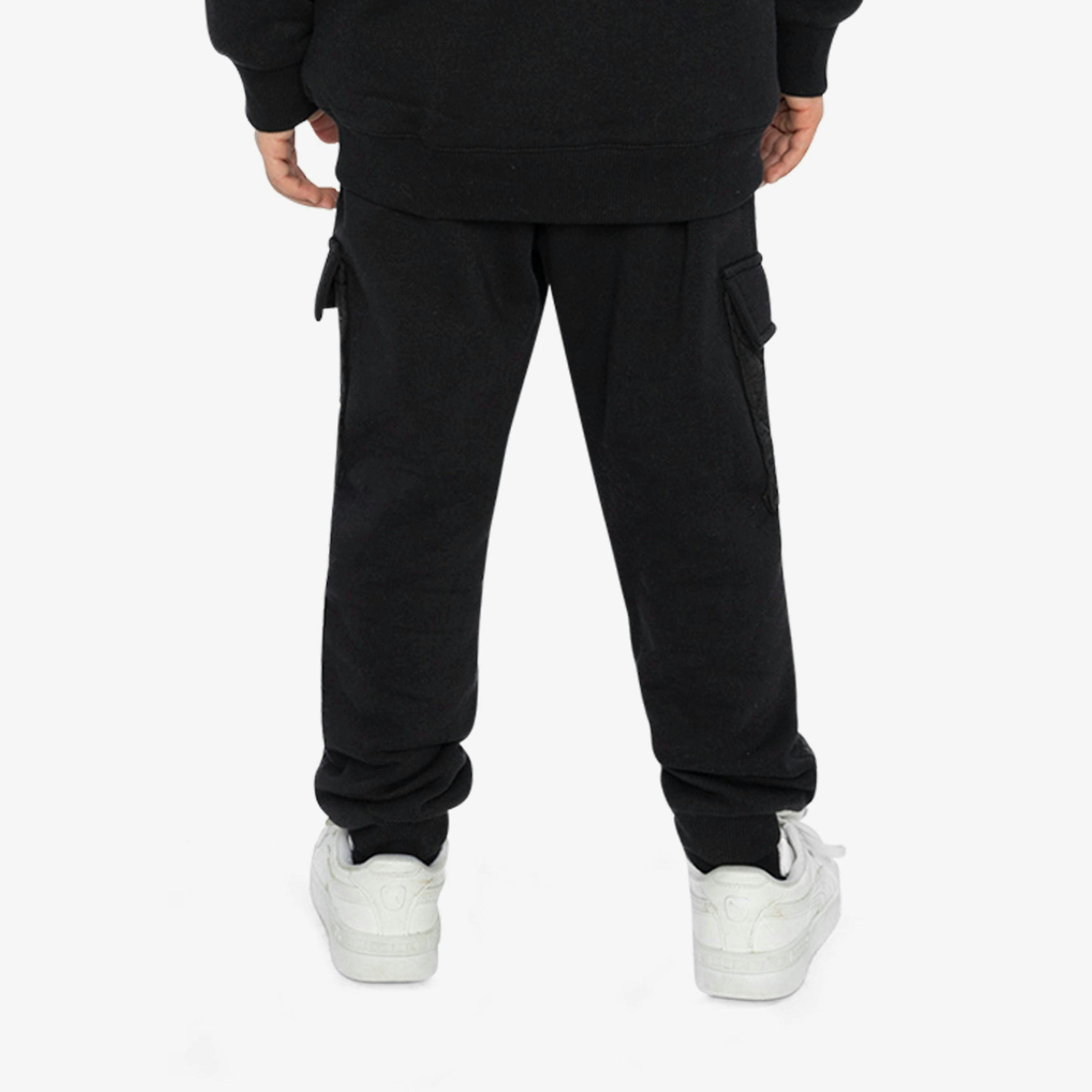 Fleece Bi-Material Sweatpants With Pockets Black , view 4 of 6
