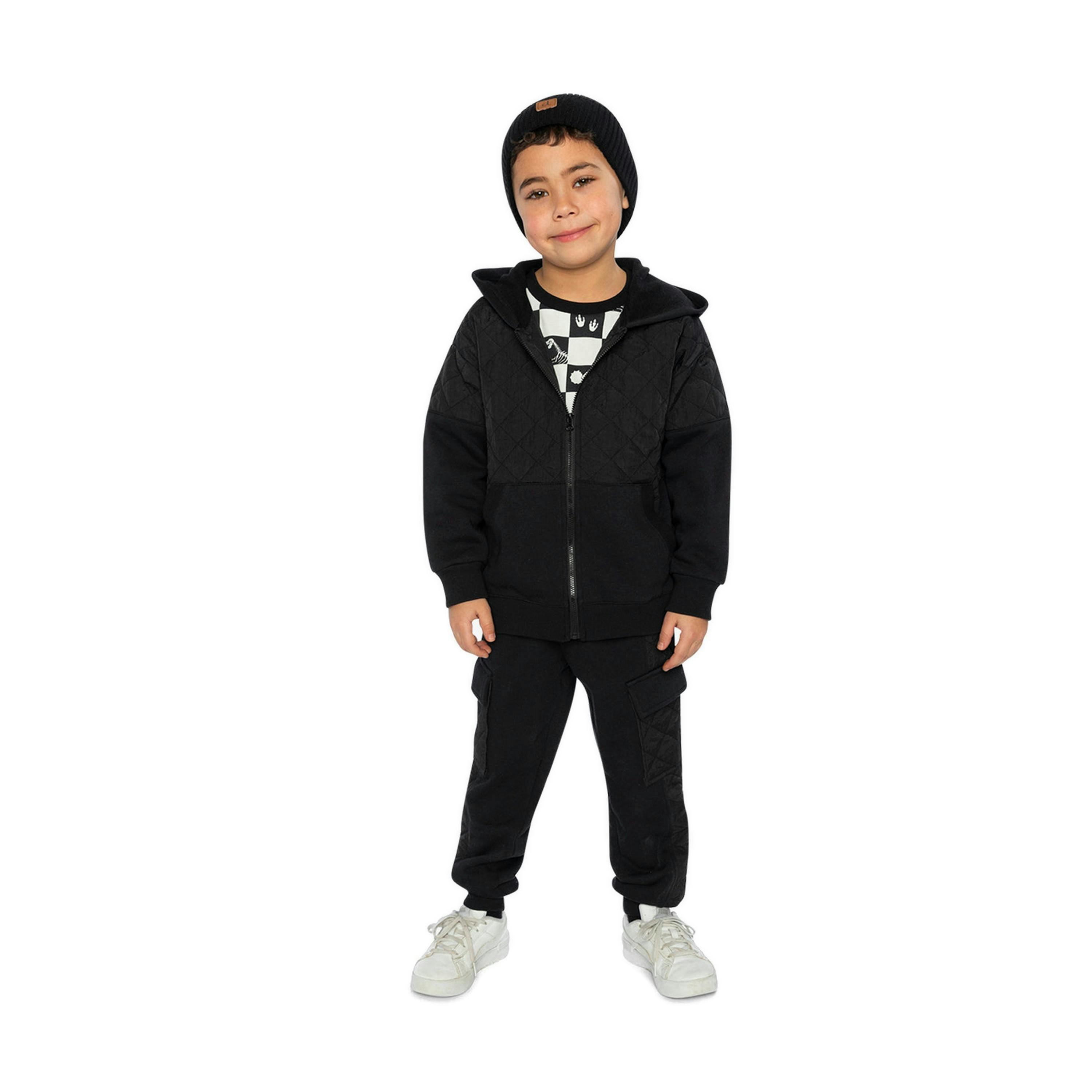 Fleece Bi-Material Sweatpants With Pockets Black , view 5 of 6