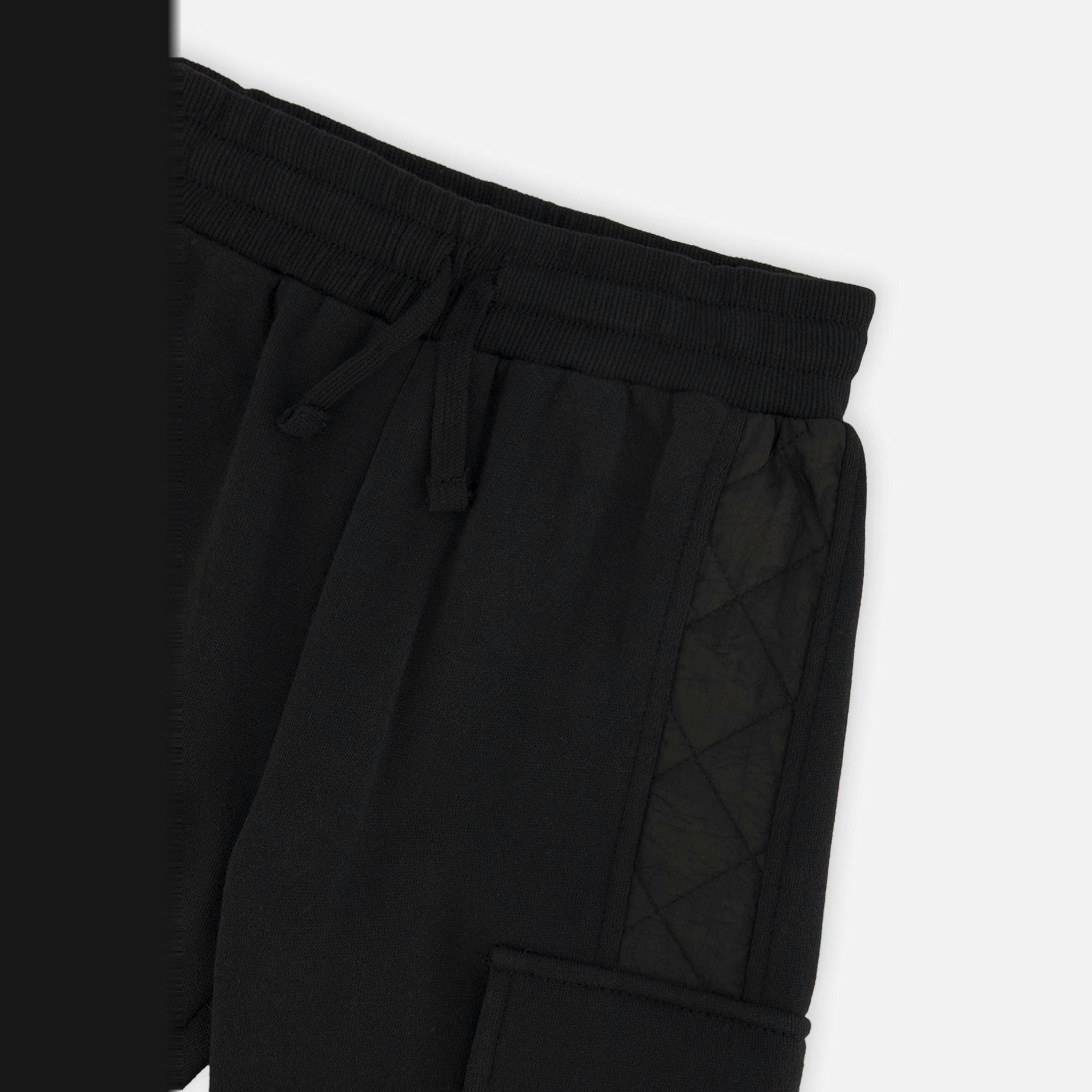 Fleece Bi-Material Sweatpants With Pockets Black , view 6 of 6