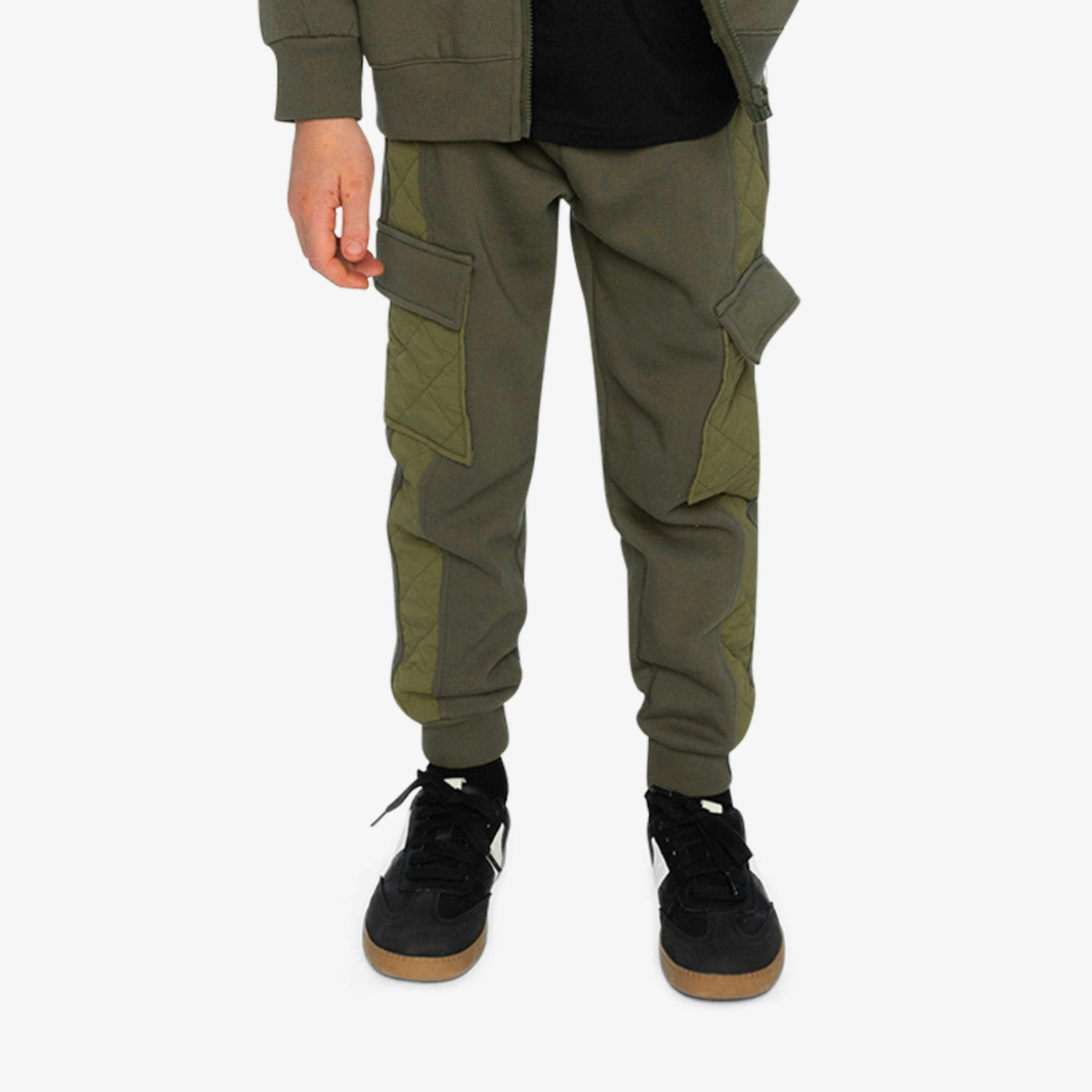 Fleece Bi-Material Sweatpants With Pockets Green , view 3 of 6