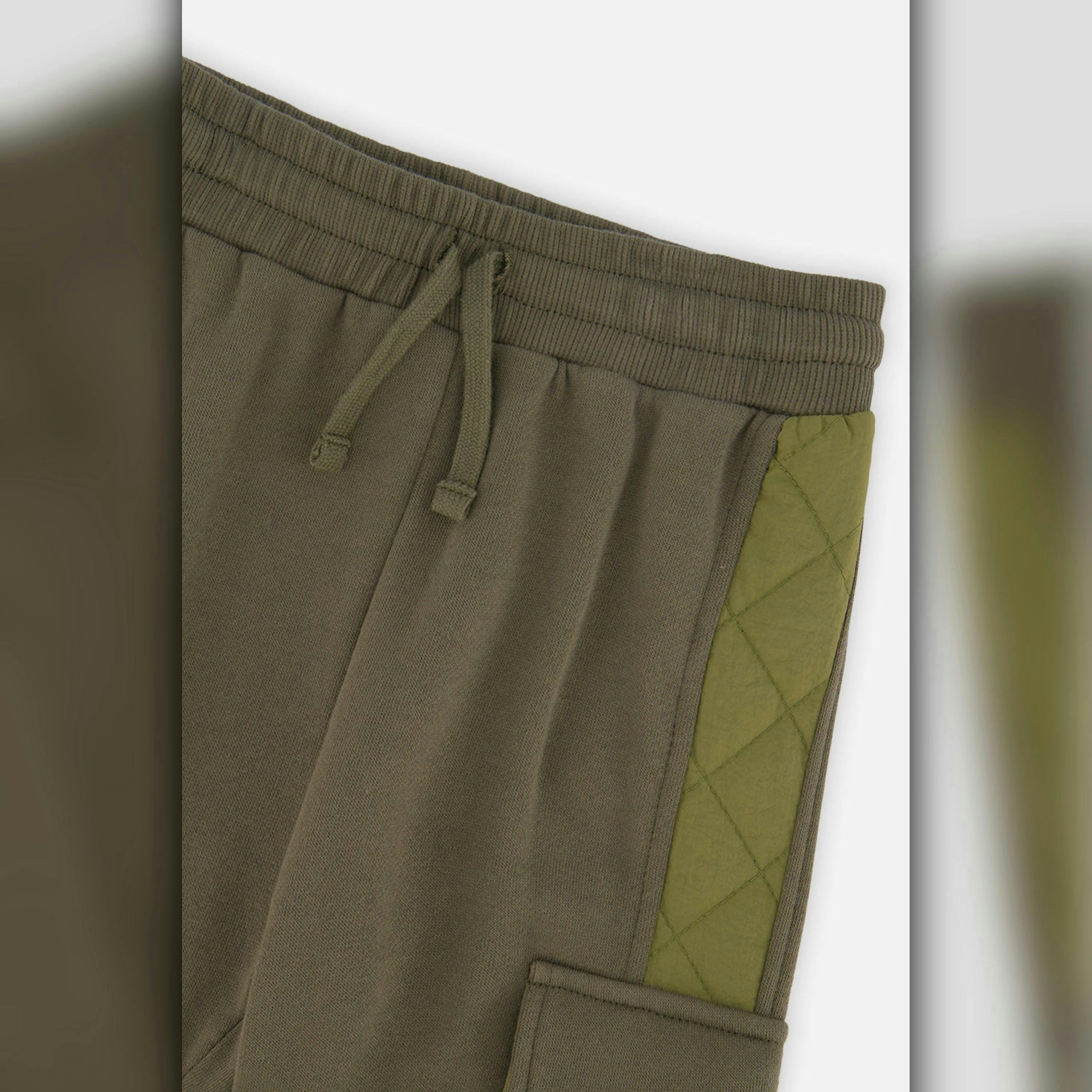 Fleece Bi-Material Sweatpants With Pockets Green , view 5 of 6