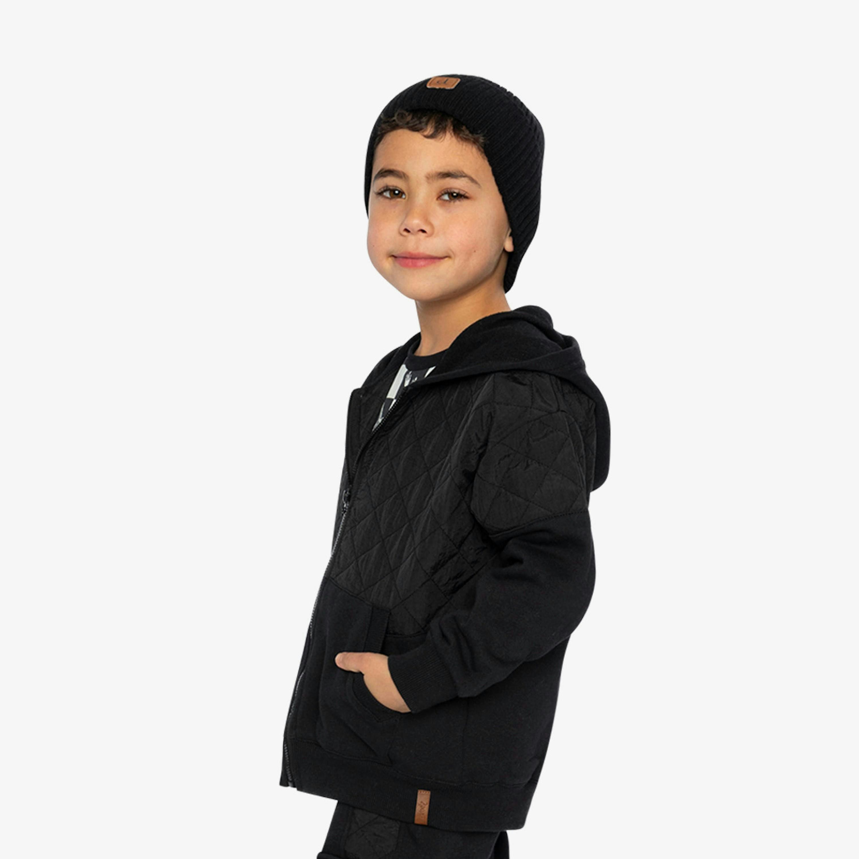 Full Zip Hooded Bi-Material Cardigan Black , view 3 of 5