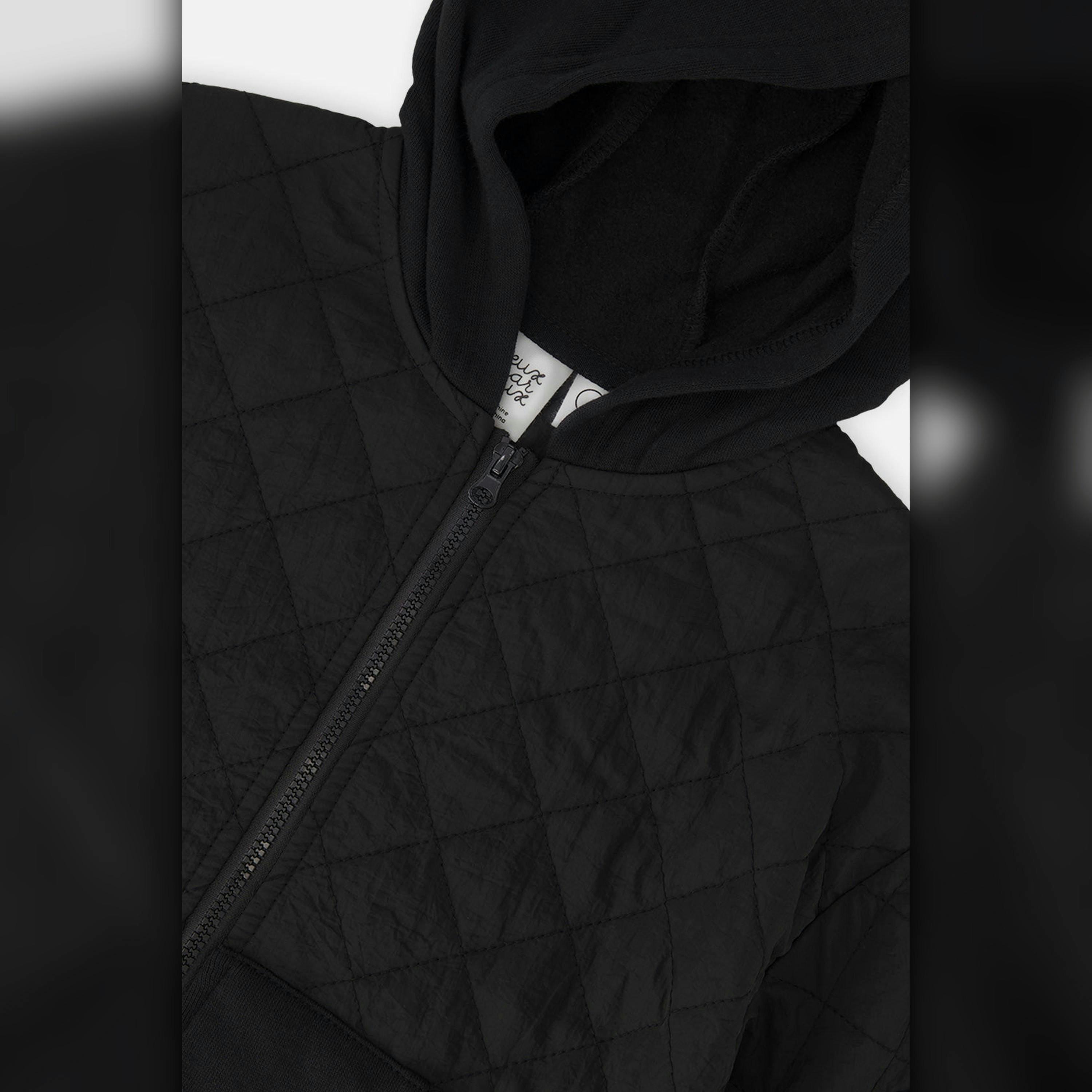 Full Zip Hooded Bi-Material Cardigan Black , view 5 of 5
