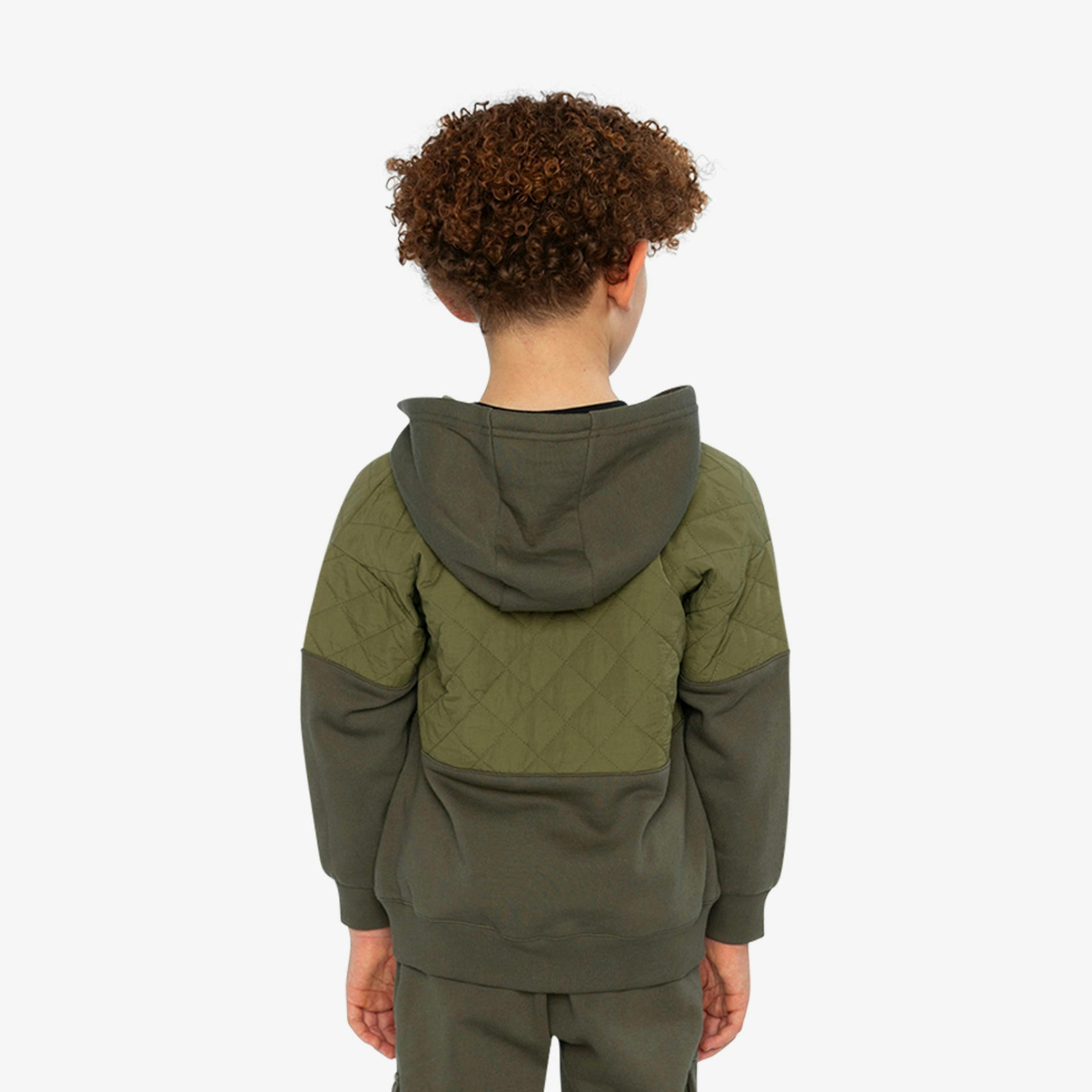 Full Zip Hooded Bi-Material Cardigan Green , view 4 of 6