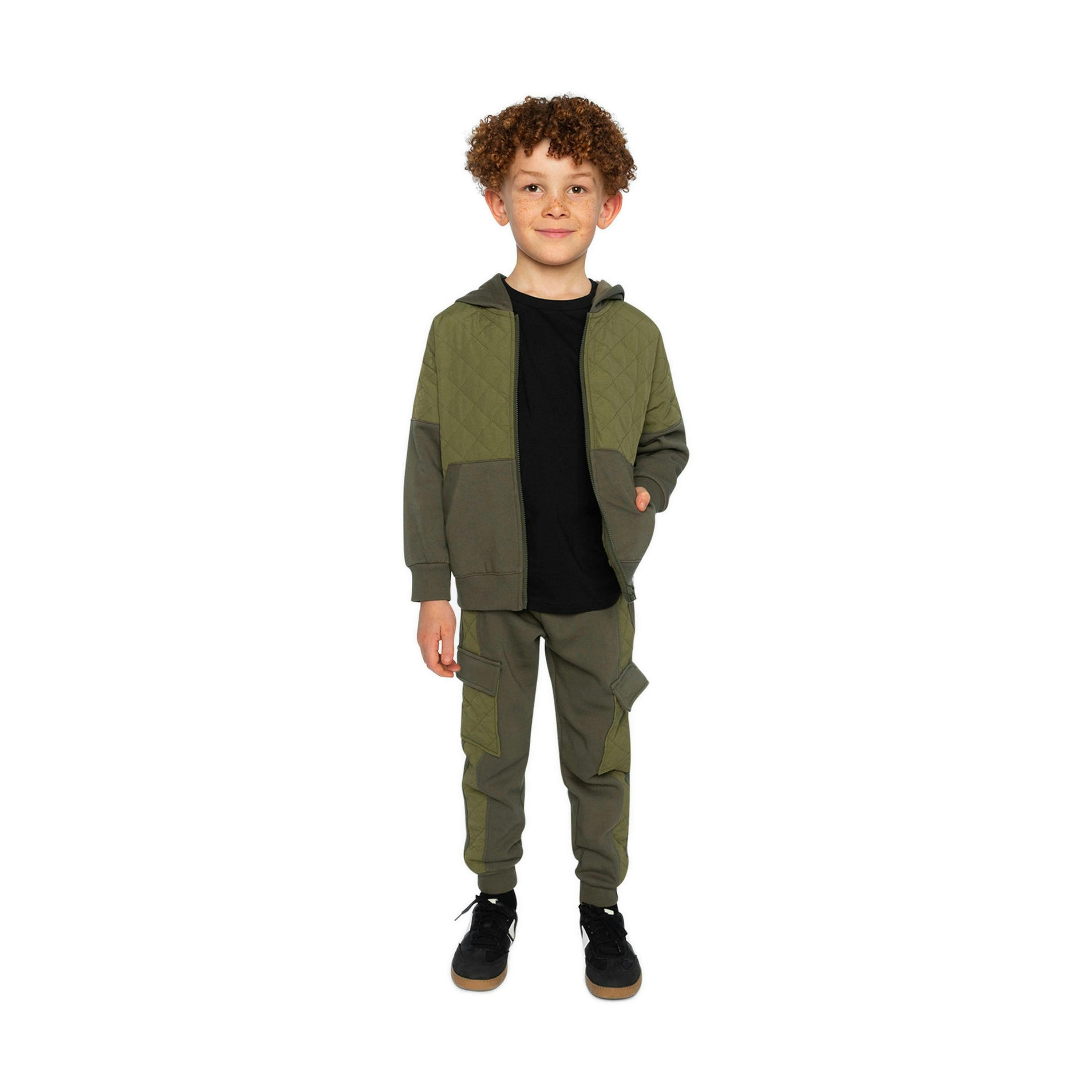 Full Zip Hooded Bi-Material Cardigan Green , view 5 of 6
