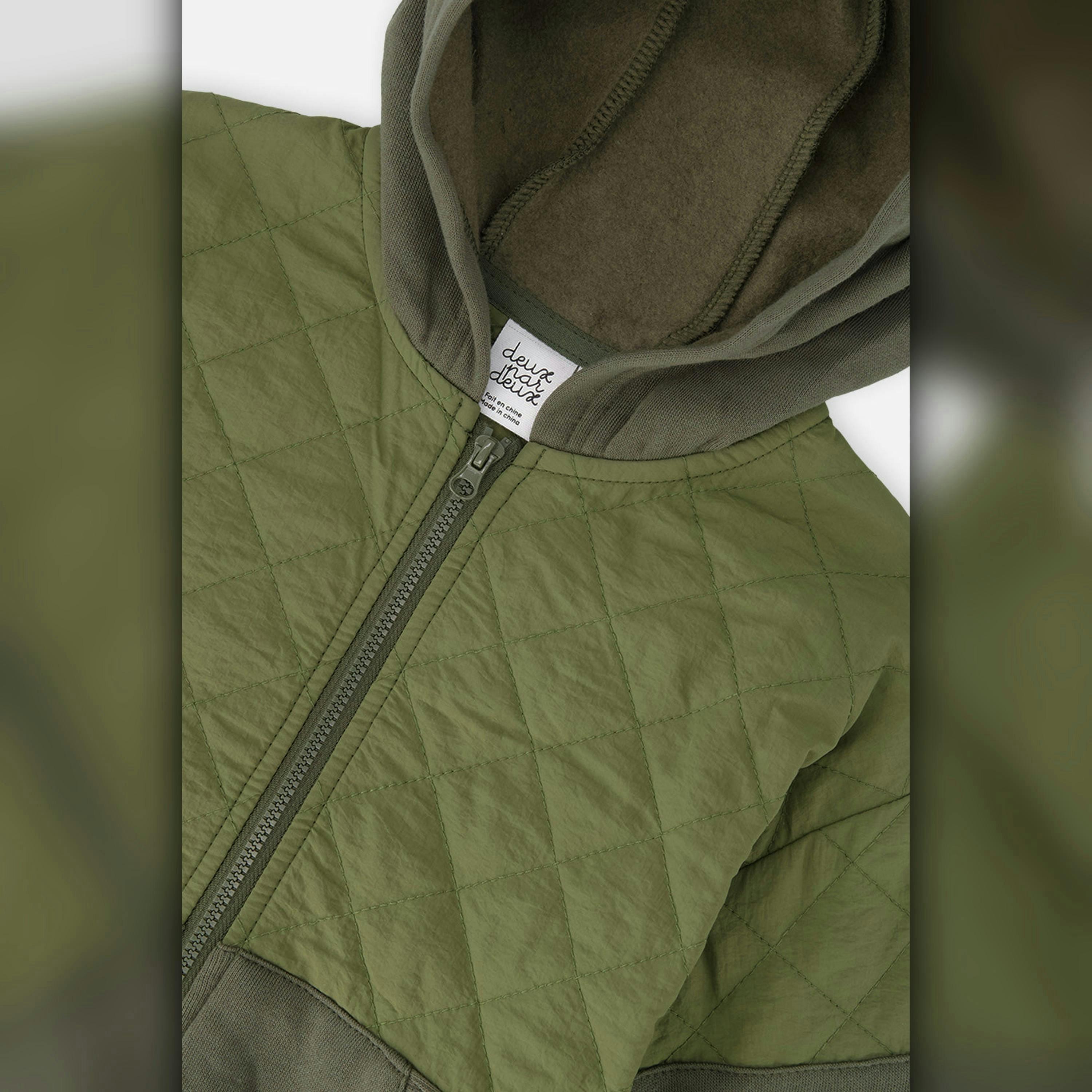 Full Zip Hooded Bi-Material Cardigan Green , view 6 of 6