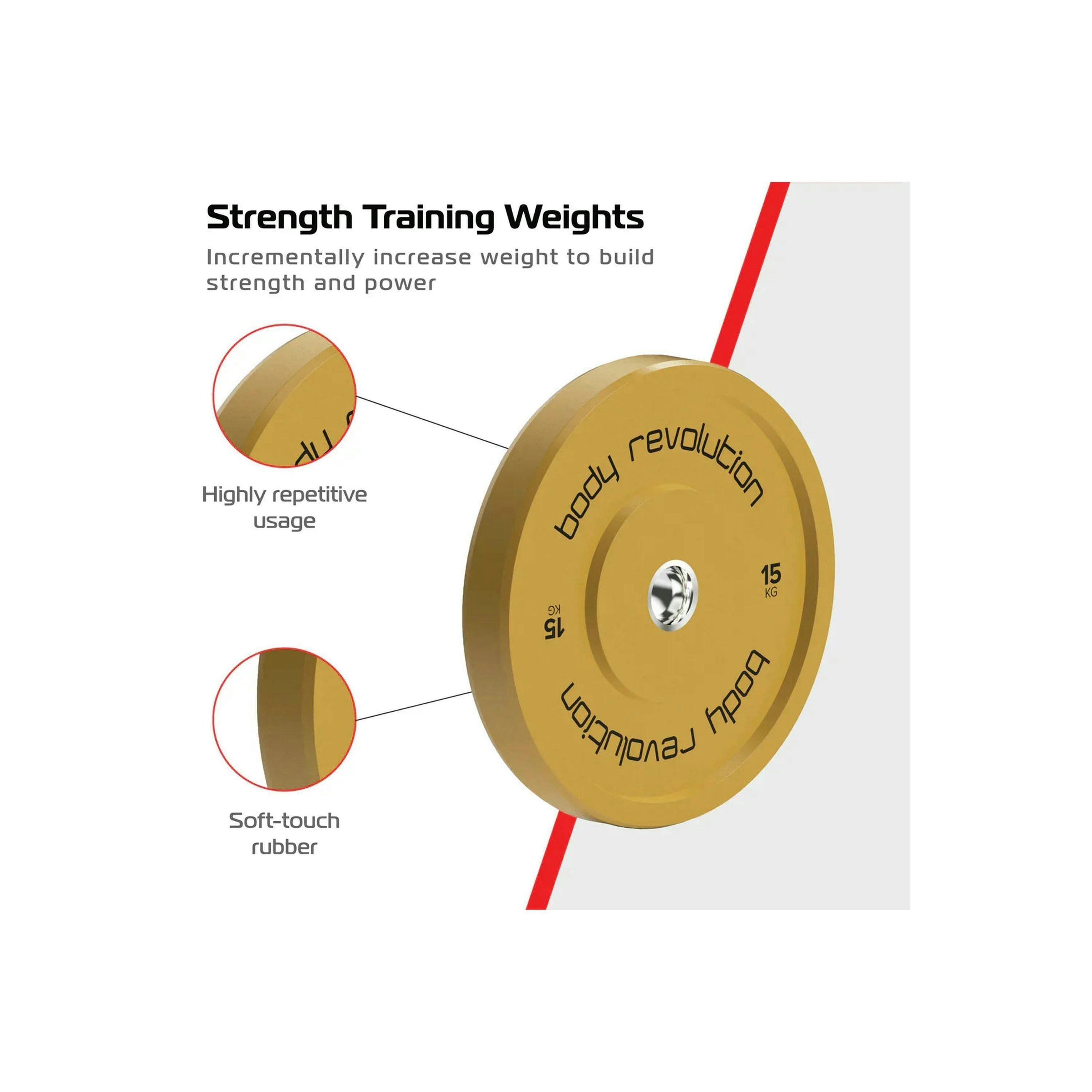 Body Revolution 2 x 15Kg Yellow Olympic Bumper Plates , view 4 of 4