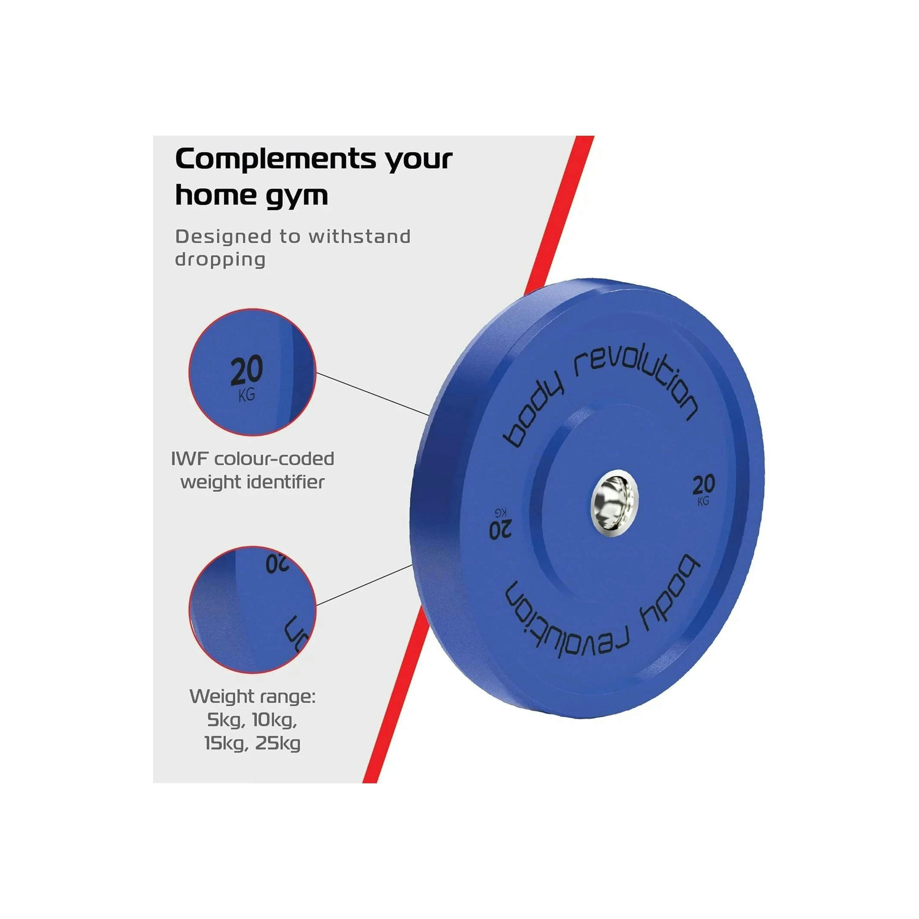Body Revolution 2 x 20Kg Blue Olympic Bumper Plates , view 3 of 4