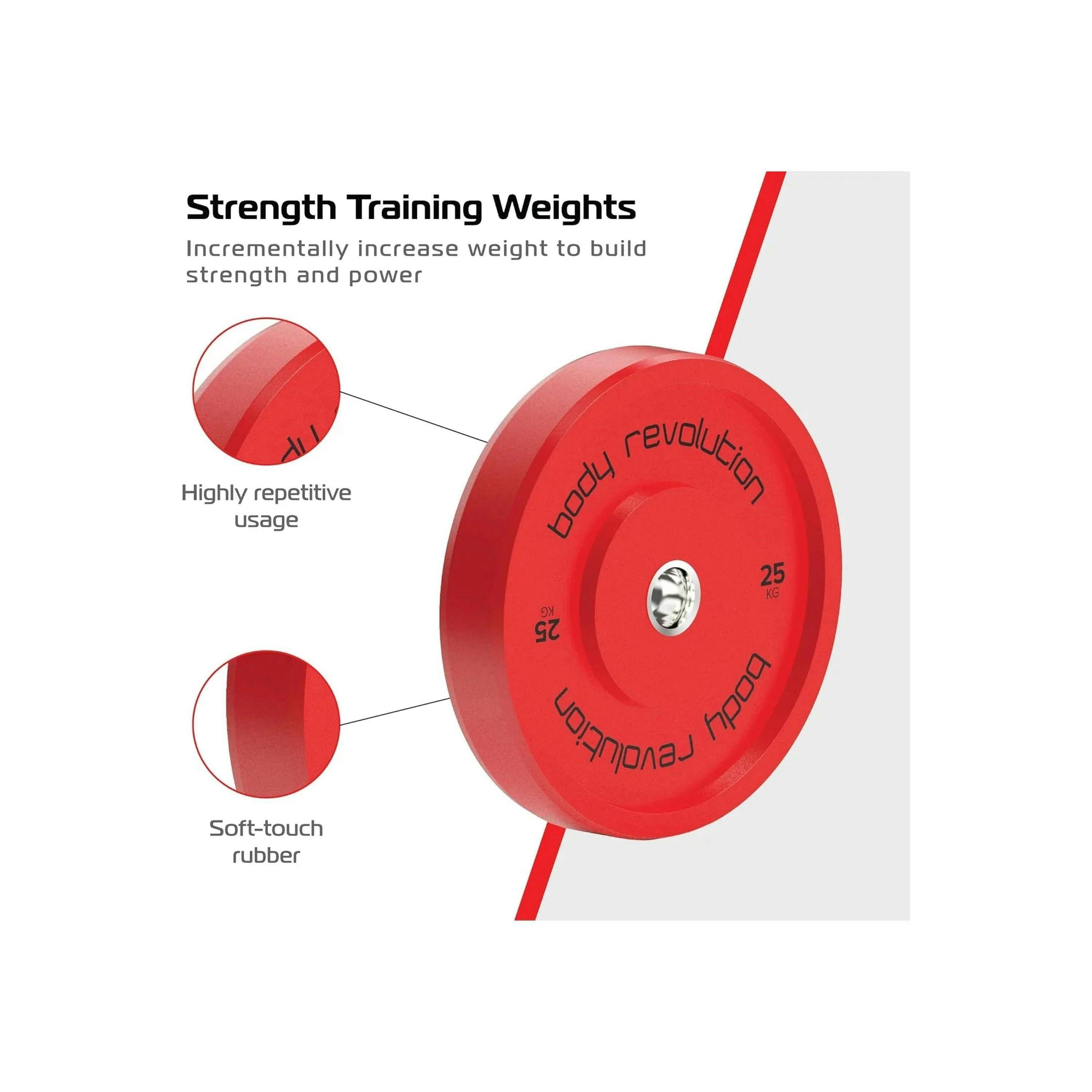 Body Revolution 2 x 25Kg Red Olympic Bumper Plates , view 4 of 4