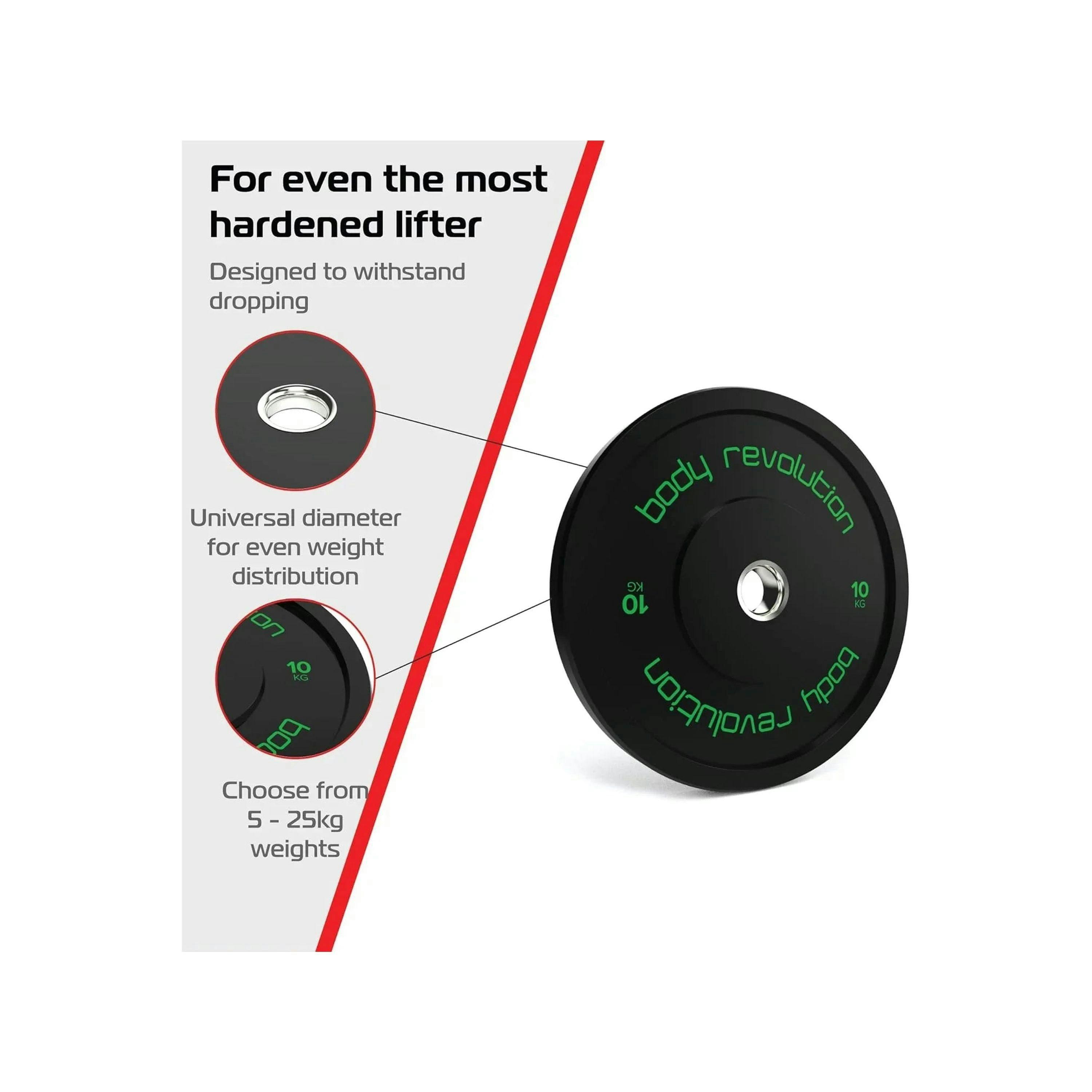 Body Revolution 2 x 10kg Black Olympic Bumper Plates , view 4 of 4