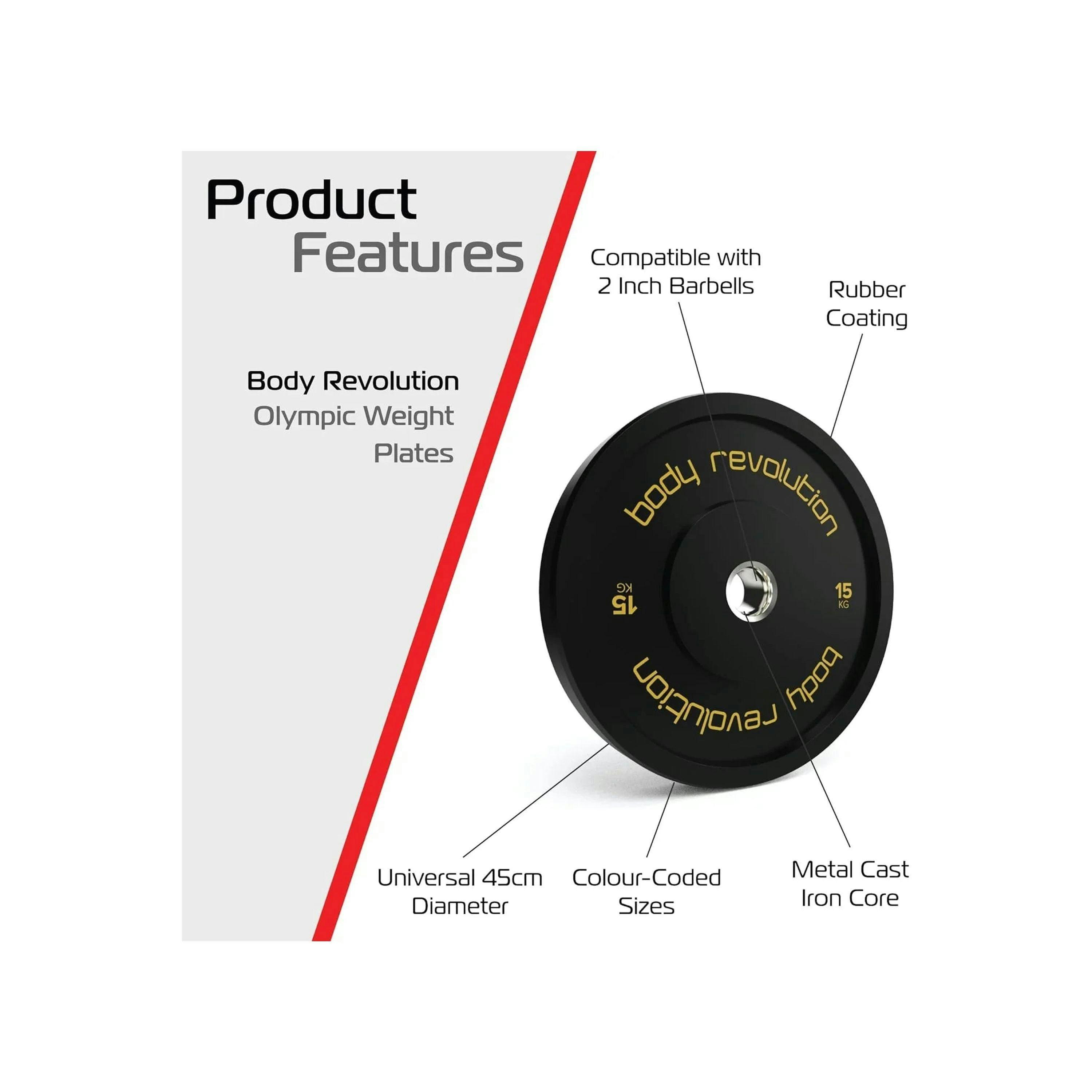 Body Revolution 2 x 15kg Black Olympic Bumper Plates , view 2 of 4