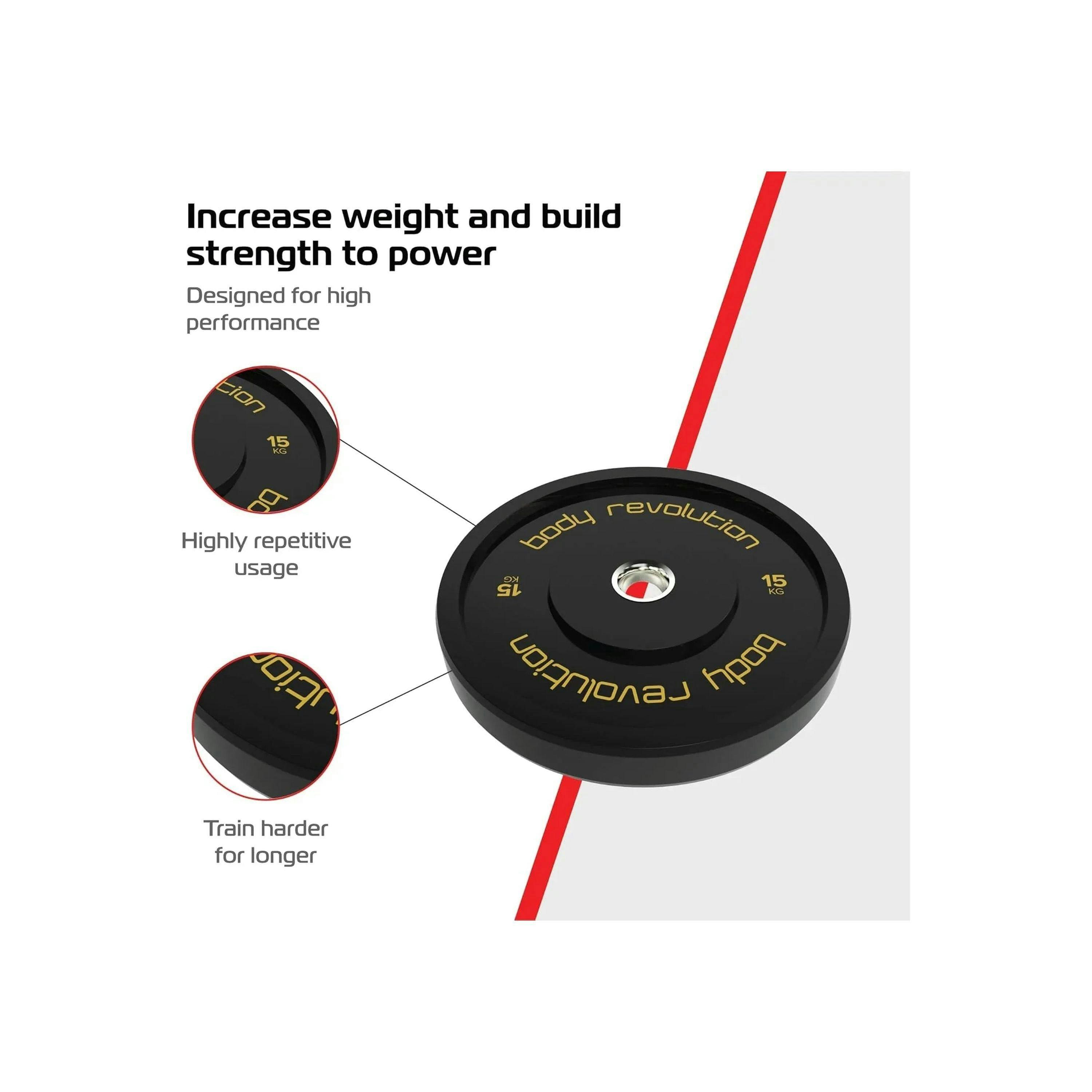 Body Revolution 2 x 15kg Black Olympic Bumper Plates , view 3 of 4