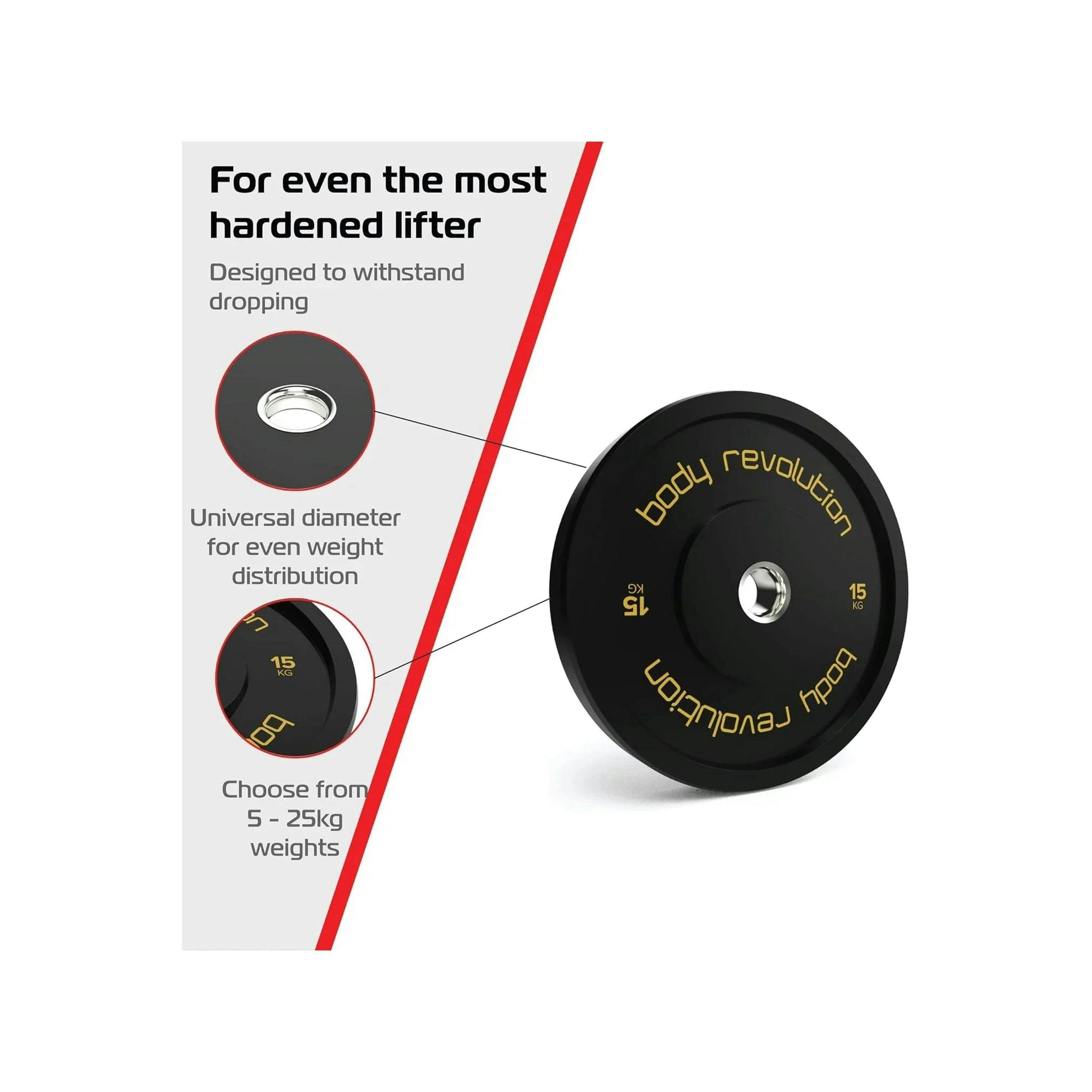 Body Revolution 2 x 15kg Black Olympic Bumper Plates , view 4 of 4