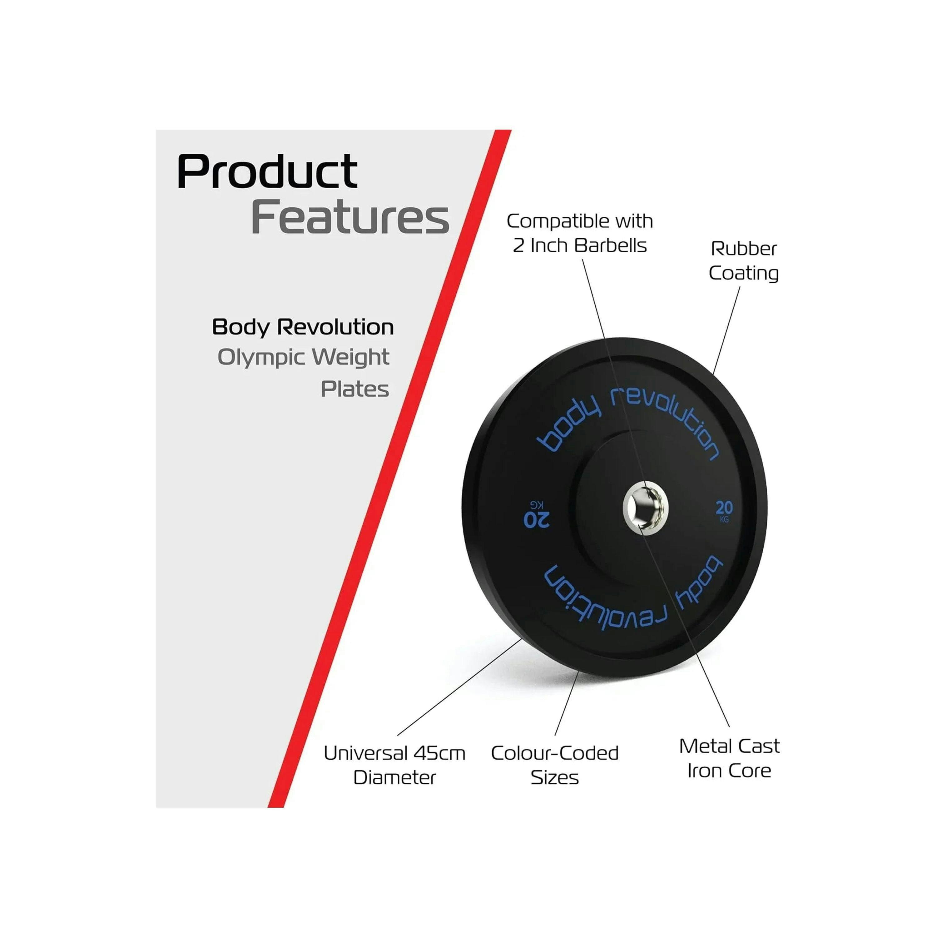 Body Revolution 2 x 20kg Black Olympic Bumper Plates , view 2 of 4
