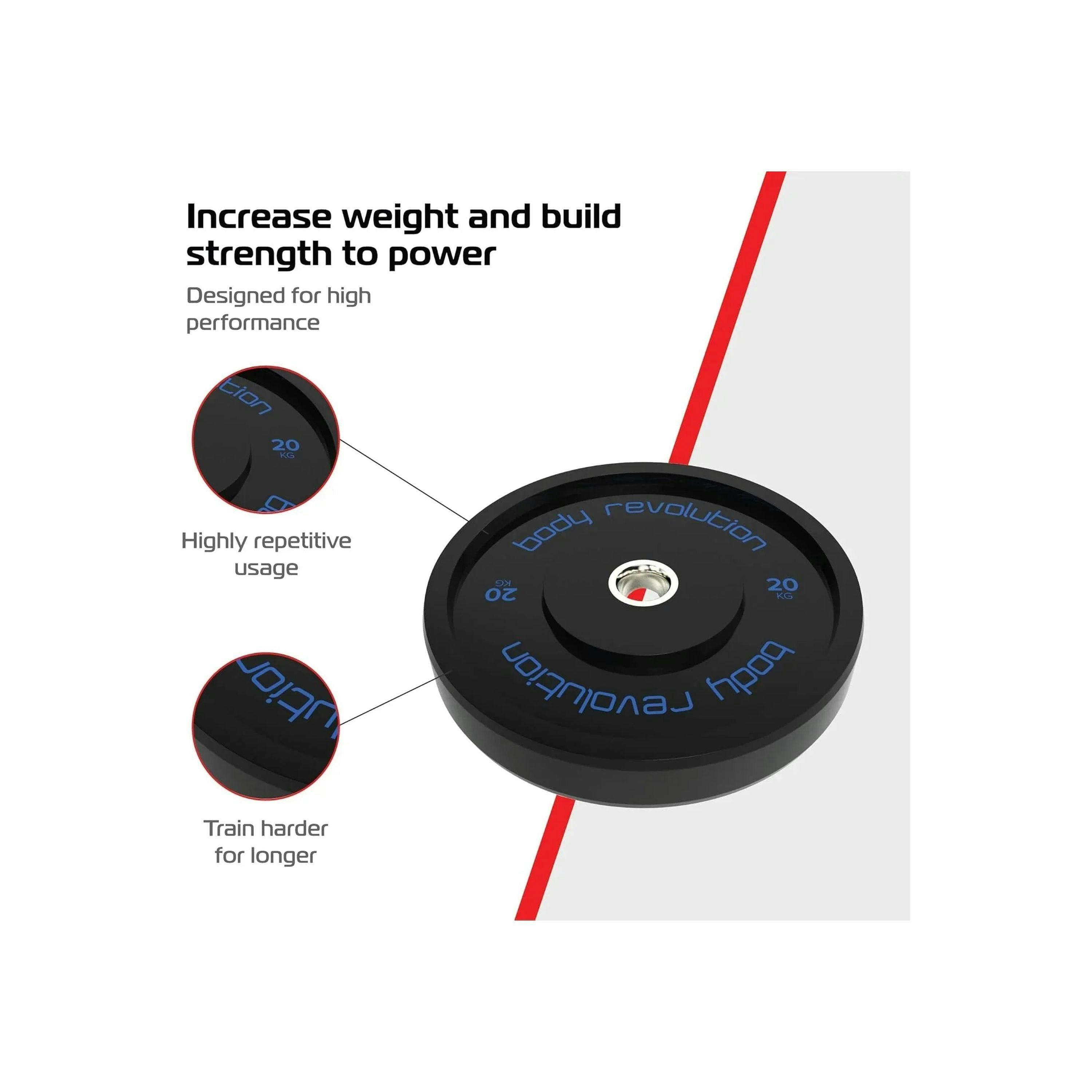 Body Revolution 2 x 20kg Black Olympic Bumper Plates , view 3 of 4