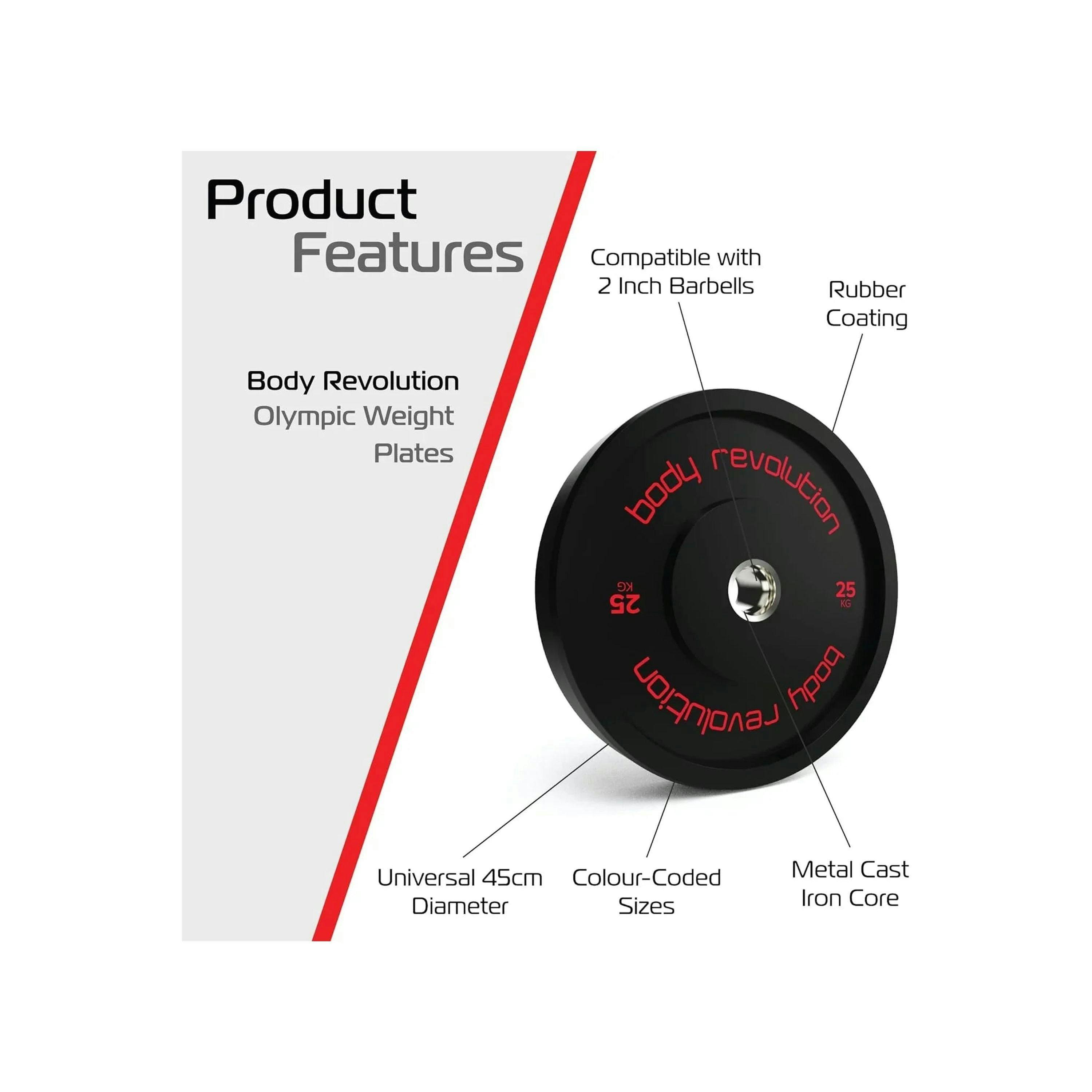 Body Revolution 2 x 25kg Black Olympic Bumper Plates , view 2 of 4