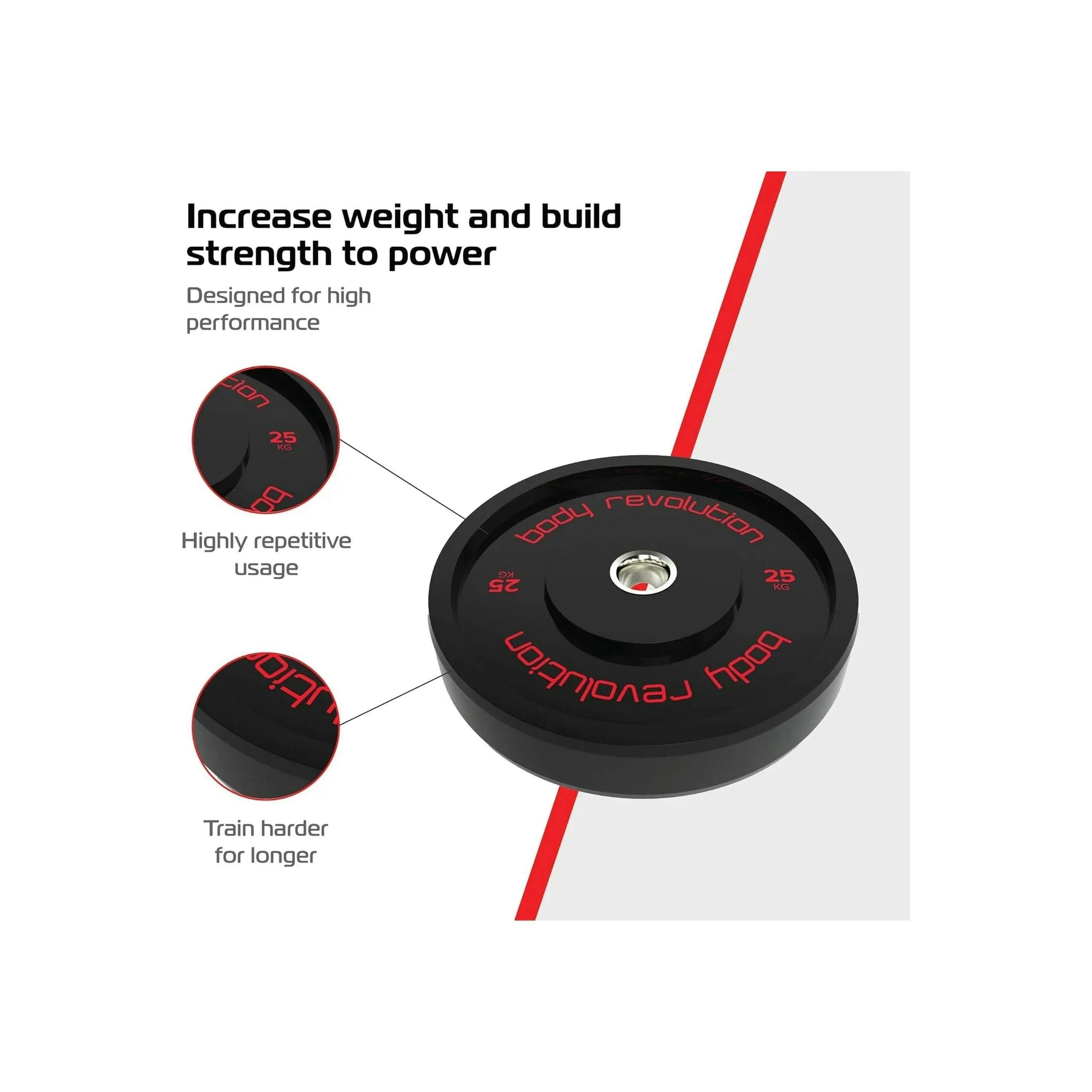 Body Revolution 2 x 25kg Black Olympic Bumper Plates , view 3 of 4
