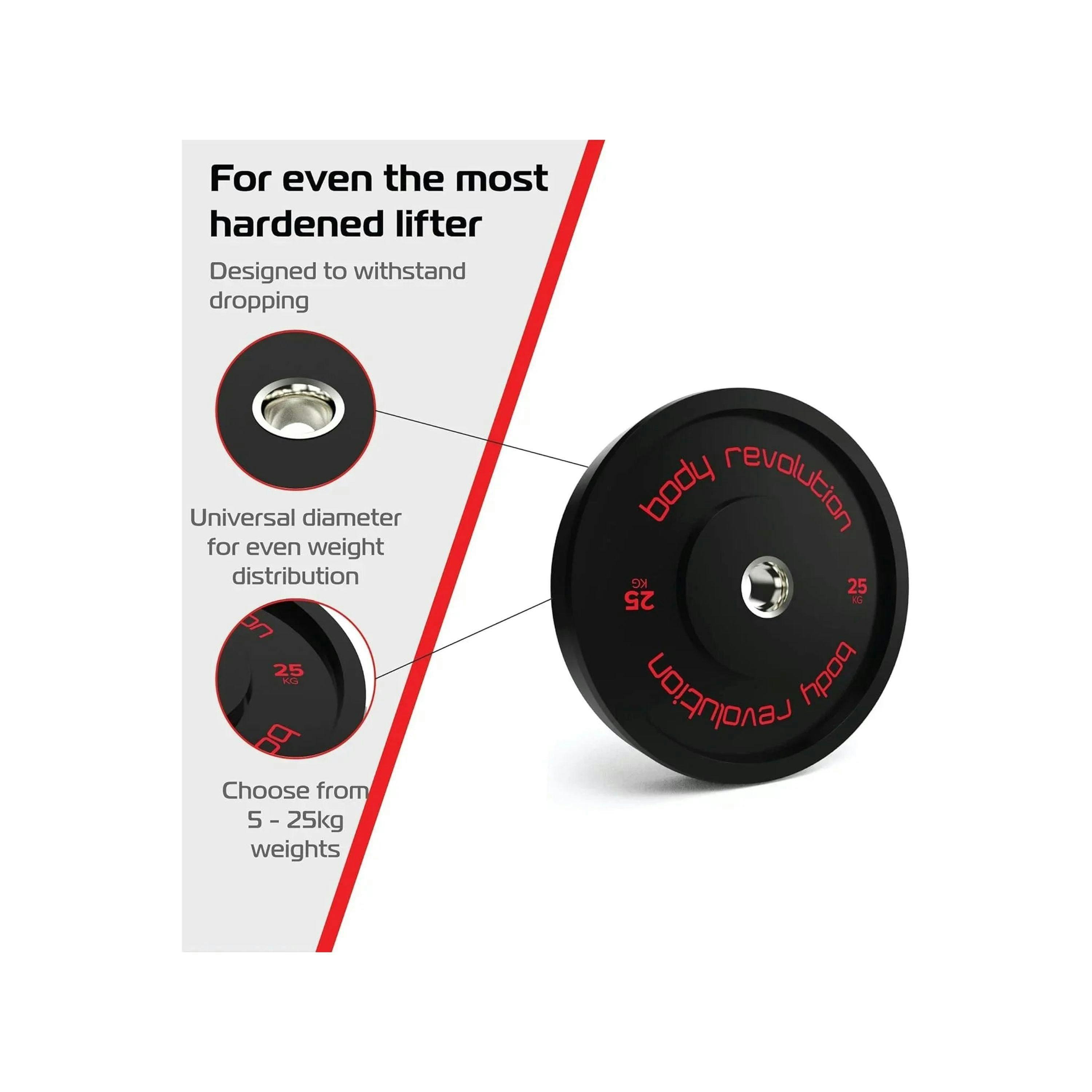 Body Revolution 2 x 25kg Black Olympic Bumper Plates , view 4 of 4