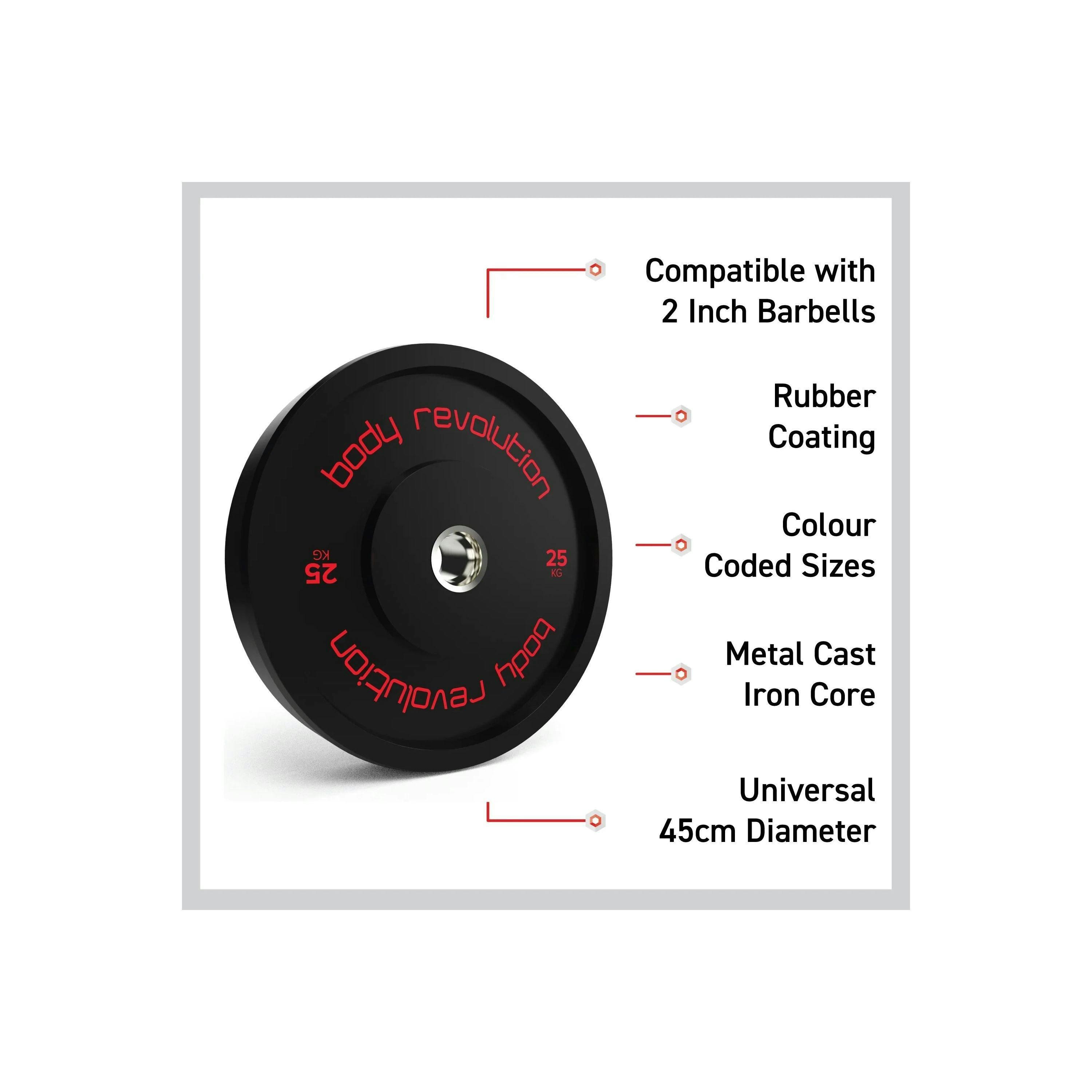 Body Revolution Olympic Black Bumper Plate 100kg Bundle , view 3 of 4