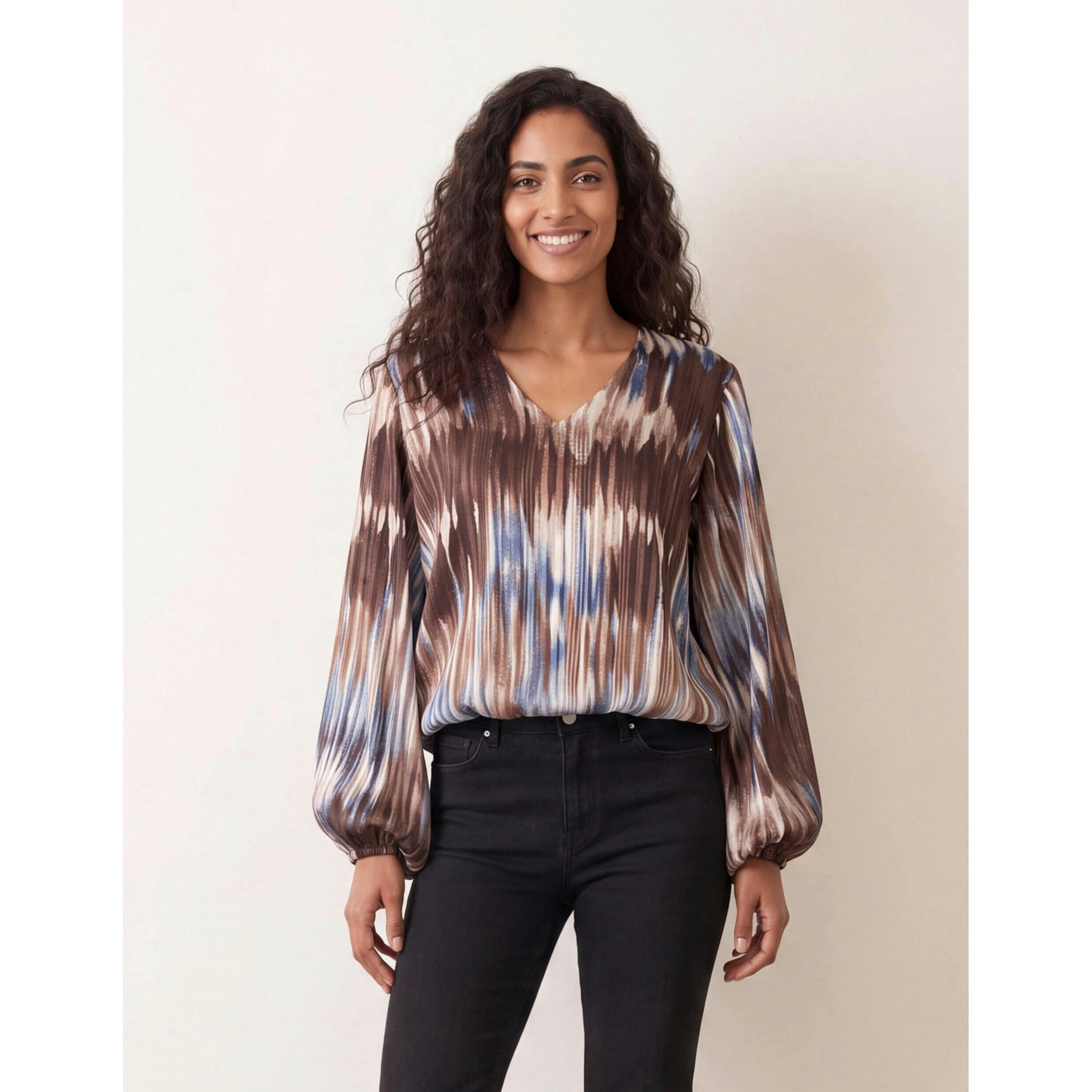 Blue Vanilla V Neck Metallic Bubble Hem Top  in Multicolour , view 1 of 3