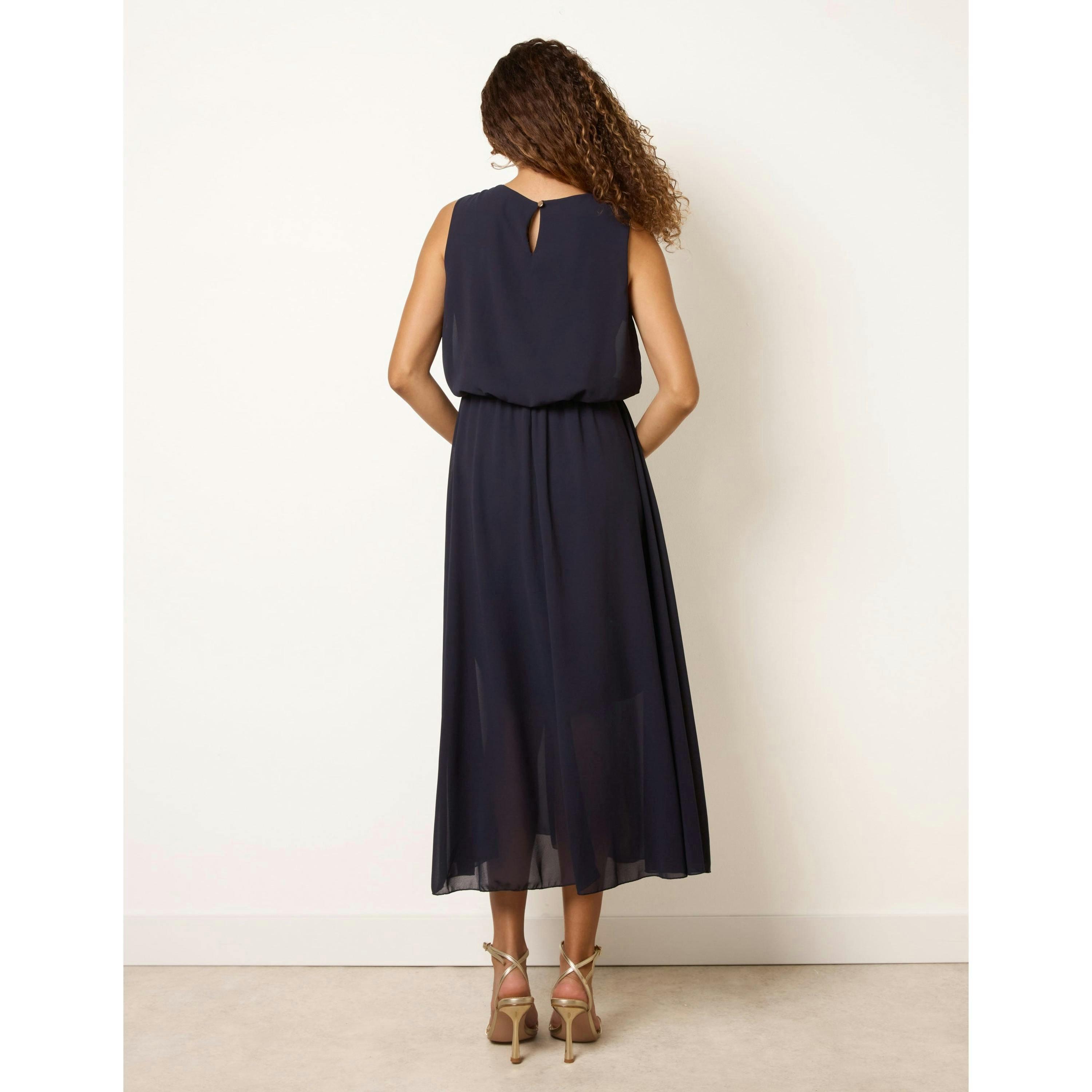 Blue Vanilla Plain Sleeveless Cowl Neck Dress  in Navy , view 2 of 4