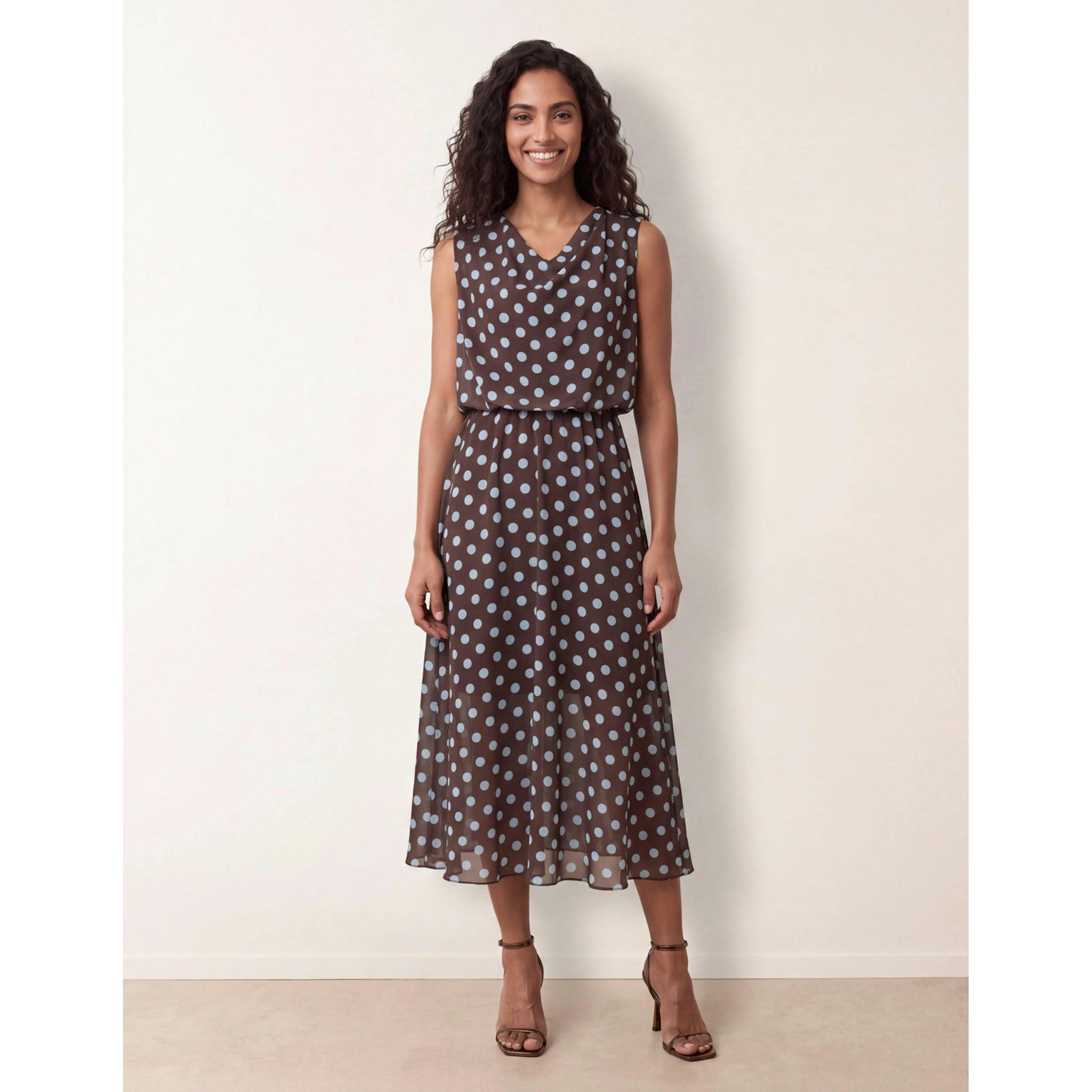 Blue Vanilla Polka Dot Drop Cowl Neck Midi Dress  in Brown , view 1 of 3
