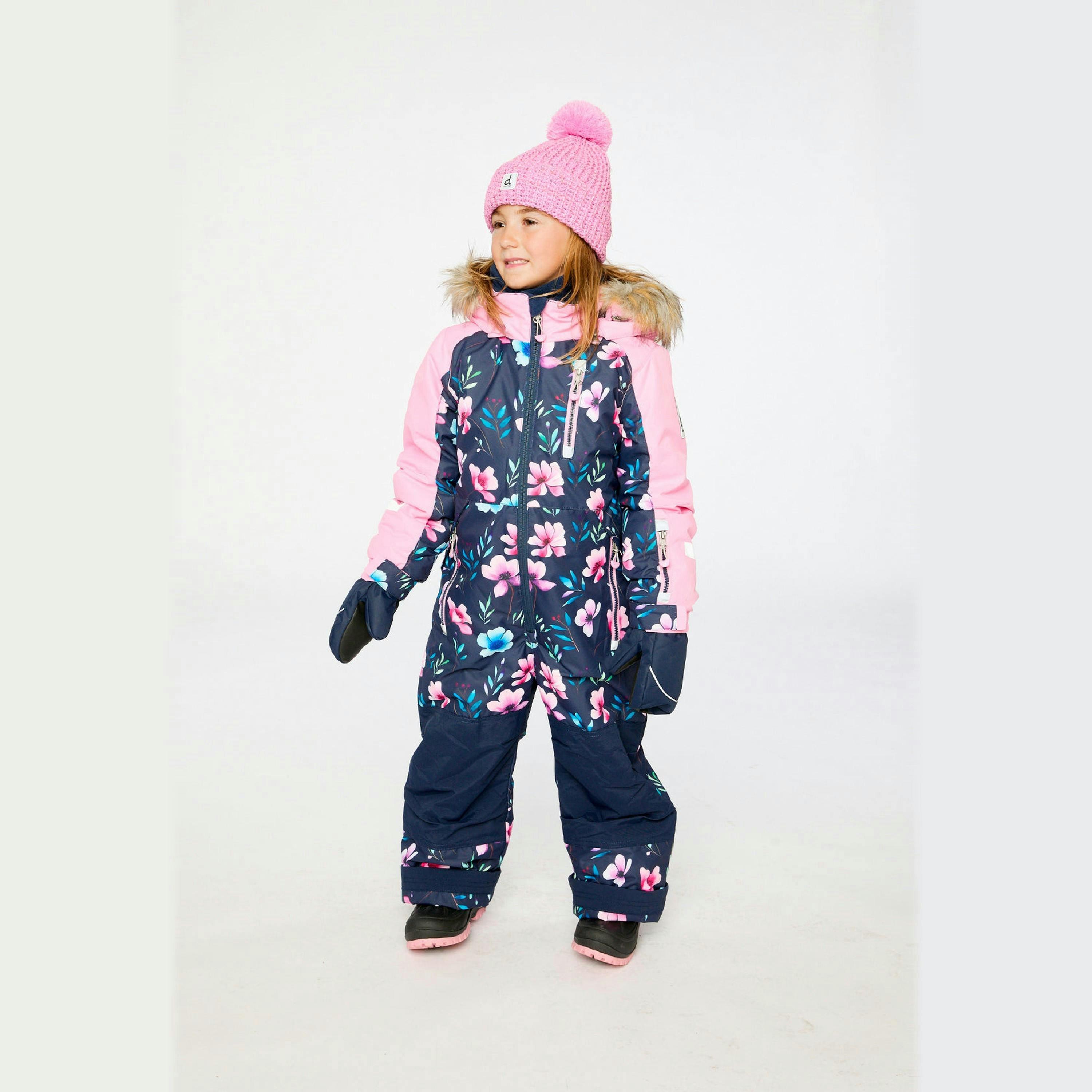 Kids One Piece Play Snowsuit Blue Floral Print , view 2 of 6