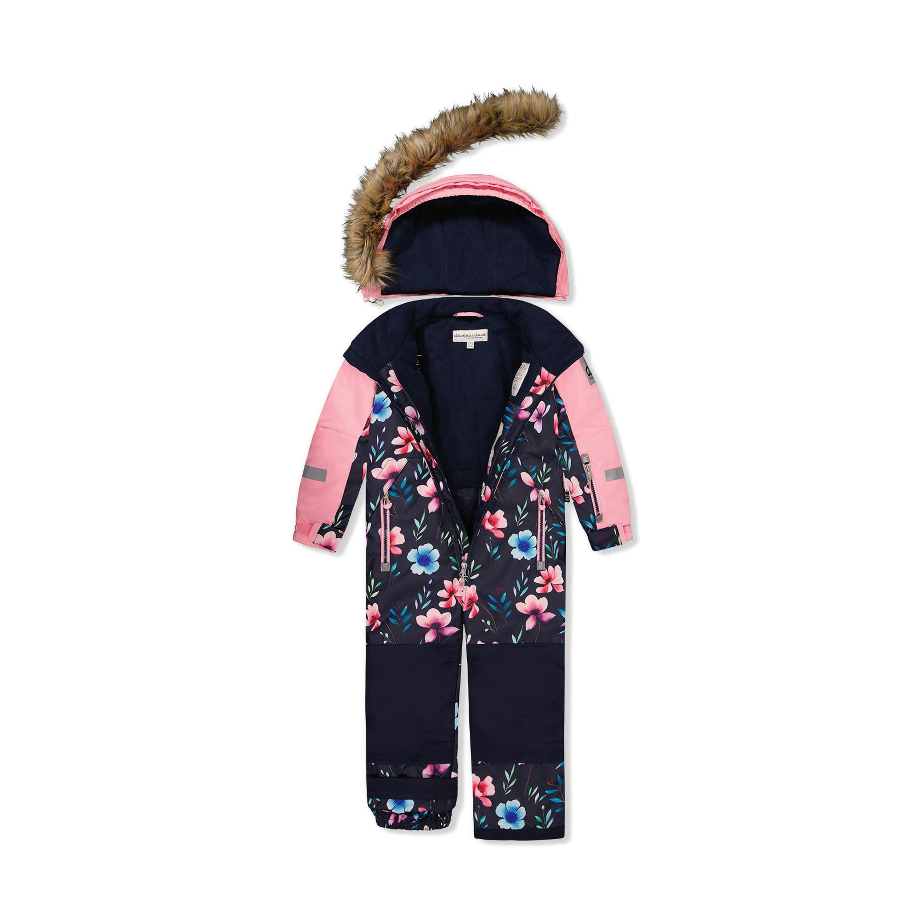Kids One Piece Play Snowsuit Blue Floral Print , view 4 of 6