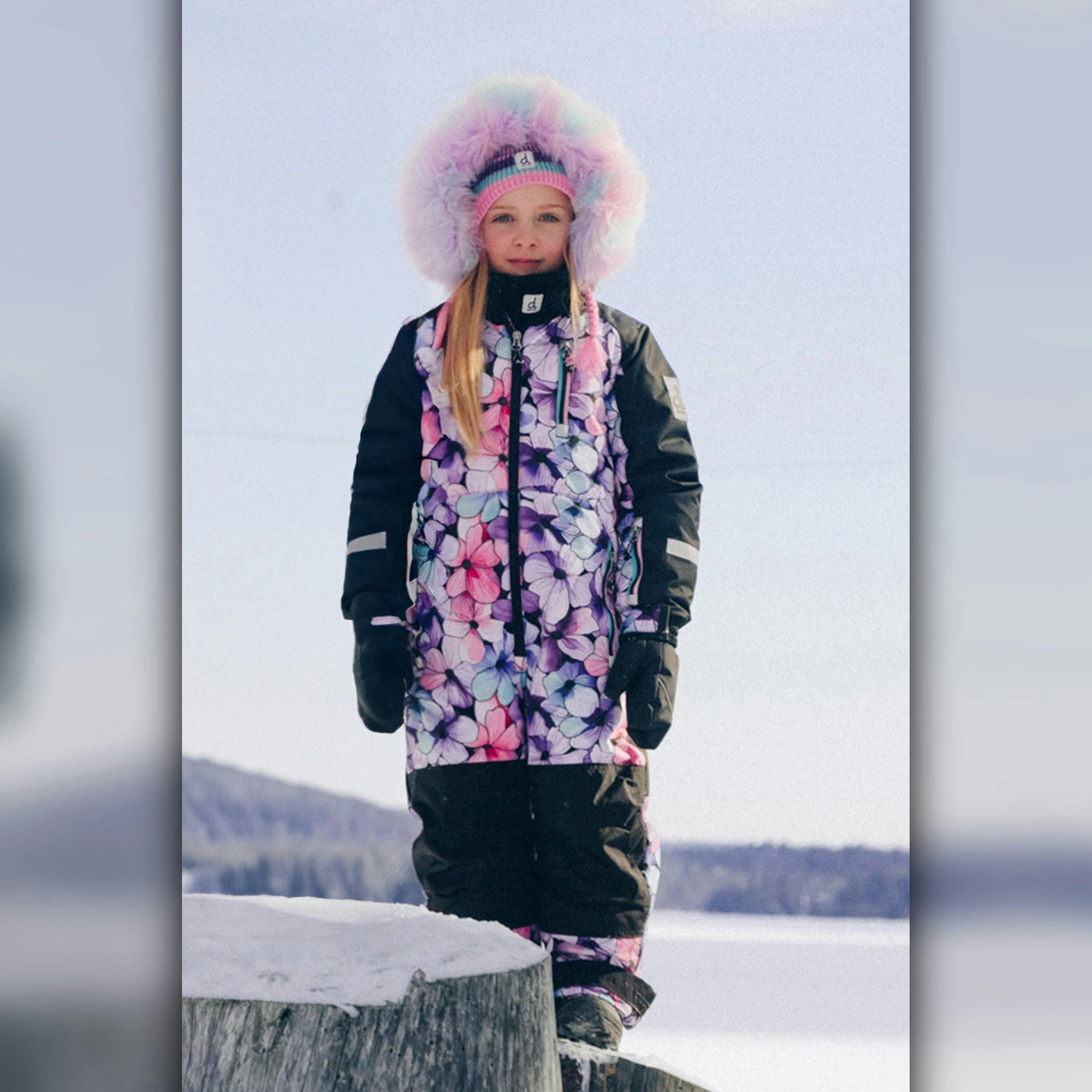 Kids One Piece Play Snowsuit Purple Floral Print , view 2 of 6