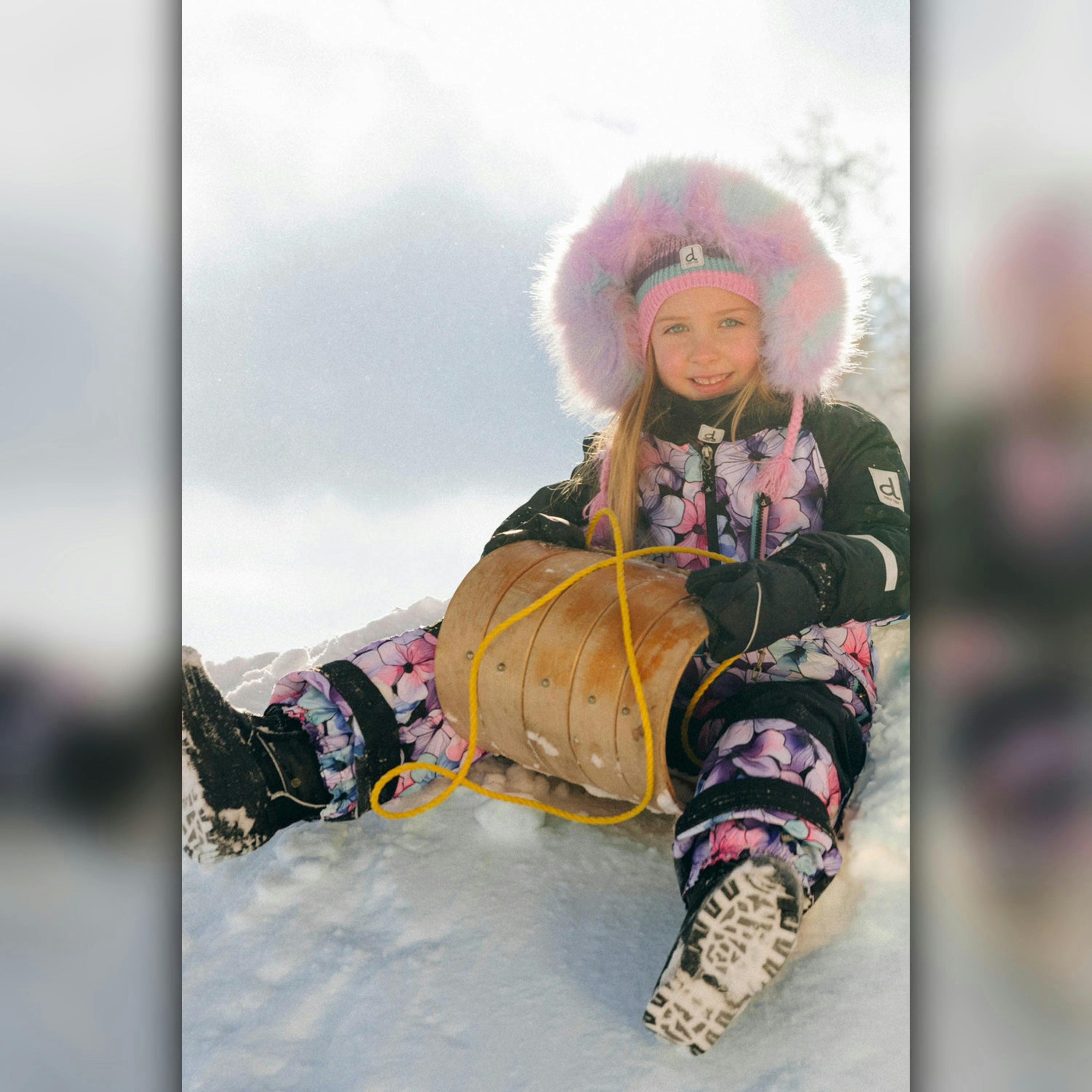 Kids One Piece Play Snowsuit Purple Floral Print , view 3 of 6