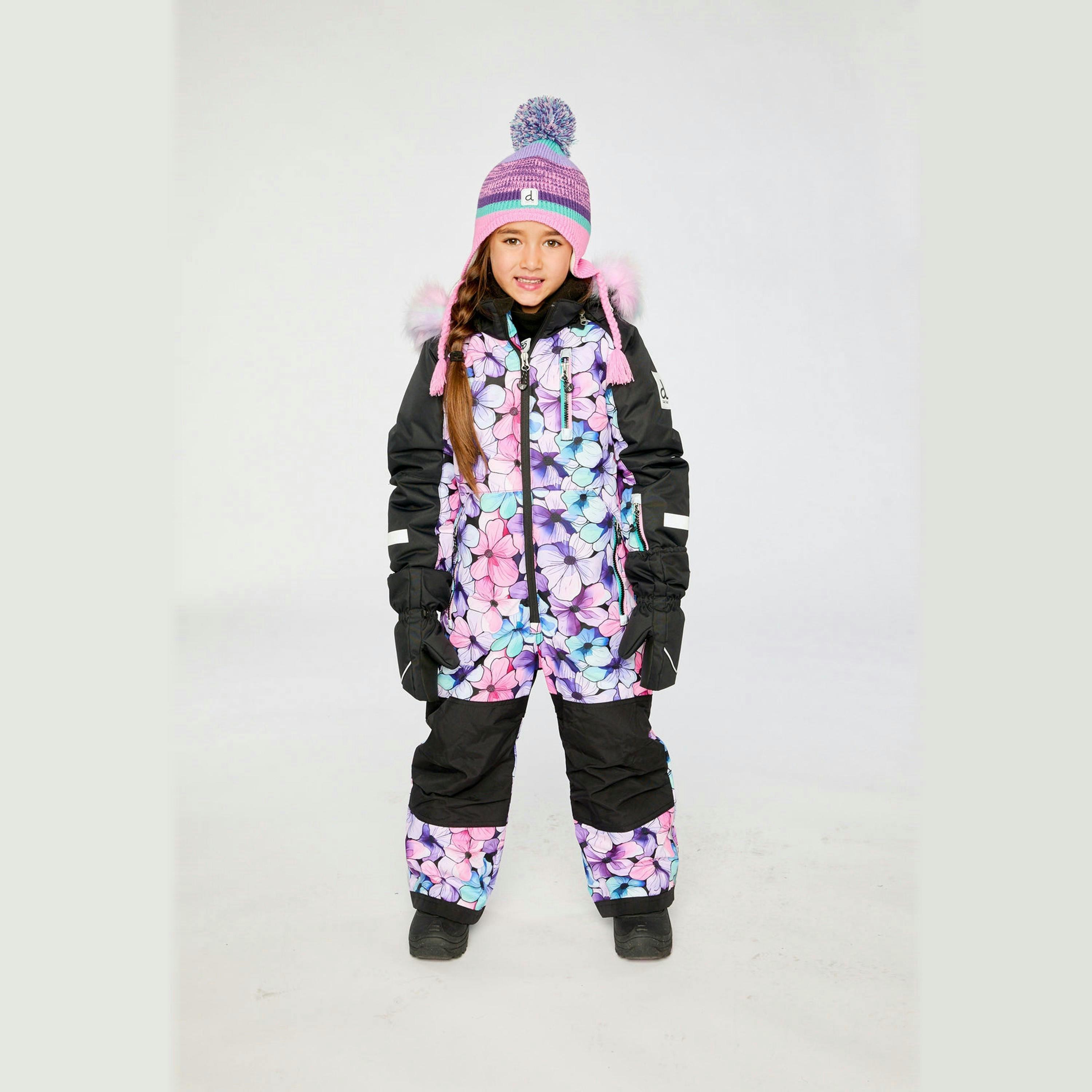 Kids One Piece Play Snowsuit Purple Floral Print , view 4 of 6