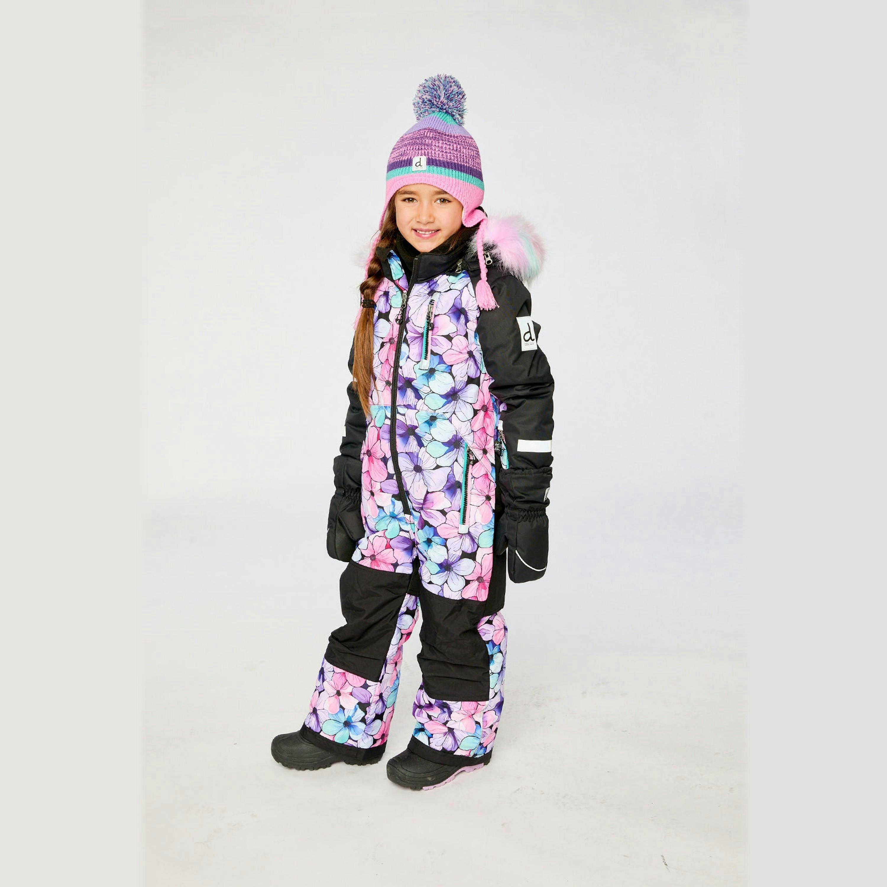 Kids One Piece Play Snowsuit Purple Floral Print , view 5 of 6