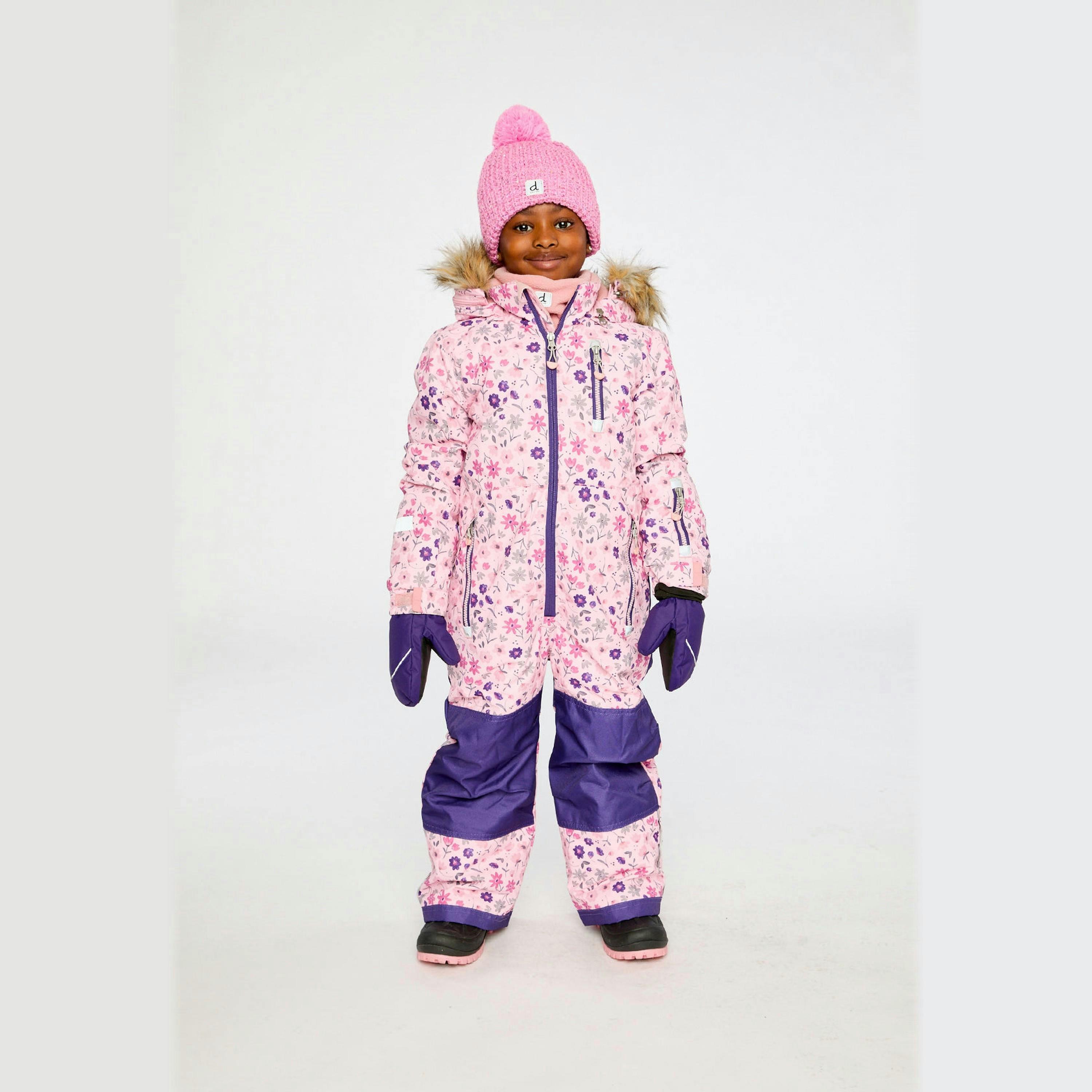 Kids One Piece Play Snowsuit Pink Mini Flower Print , view 2 of 6