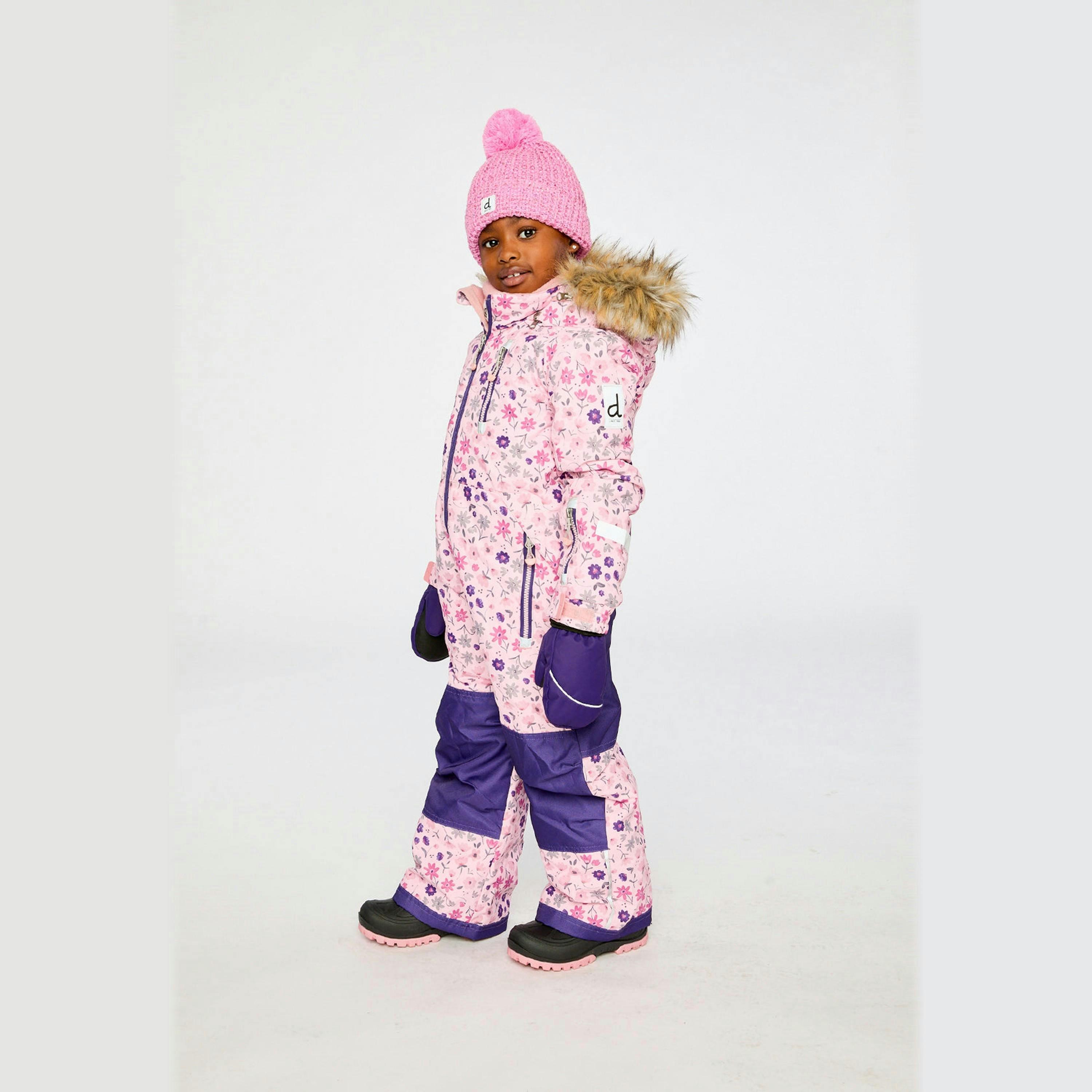 Kids One Piece Play Snowsuit Pink Mini Flower Print , view 3 of 6