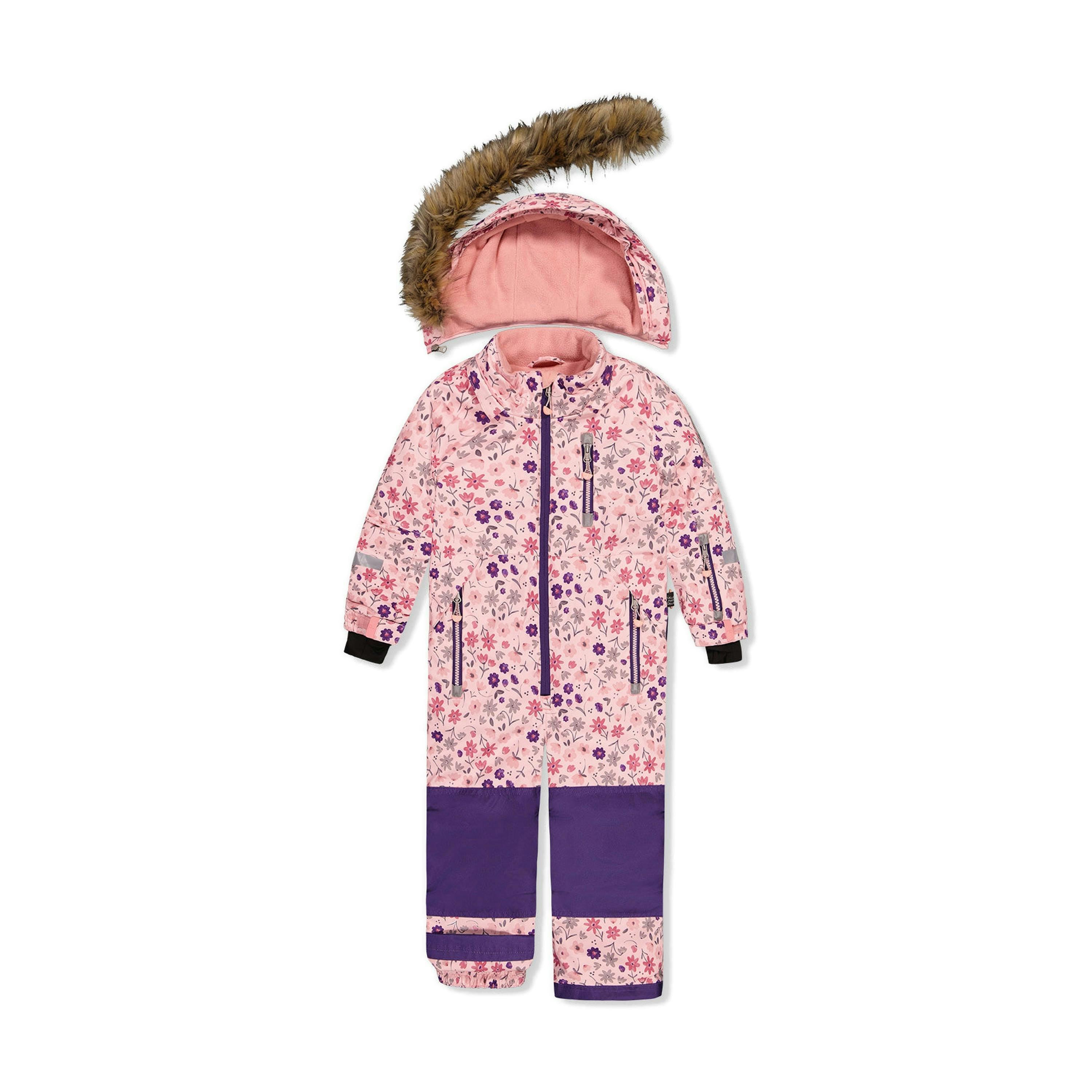 Kids One Piece Play Snowsuit Pink Mini Flower Print , view 4 of 6