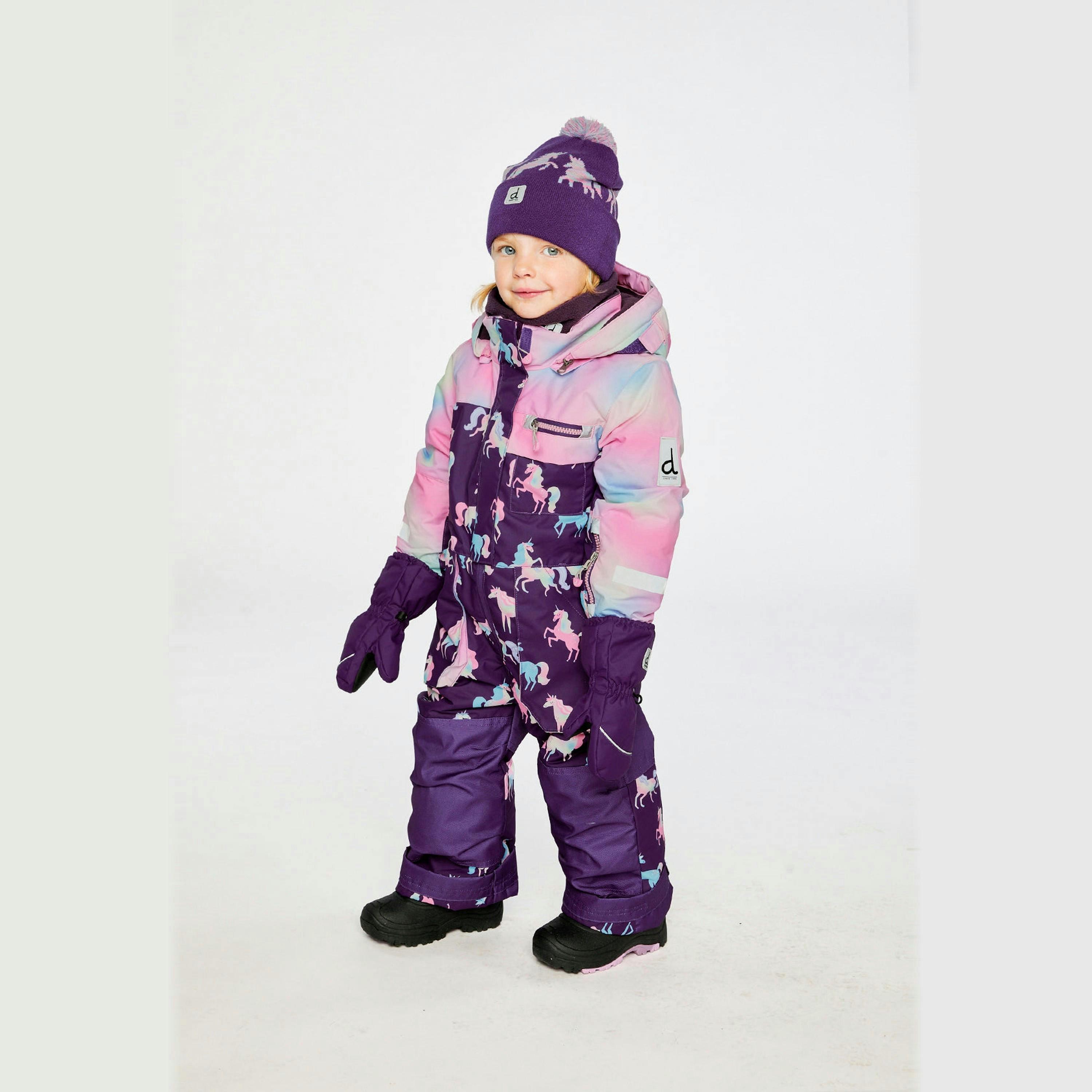 Kids One Piece Play Snowsuit Purple Unicorn Print , view 4 of 6