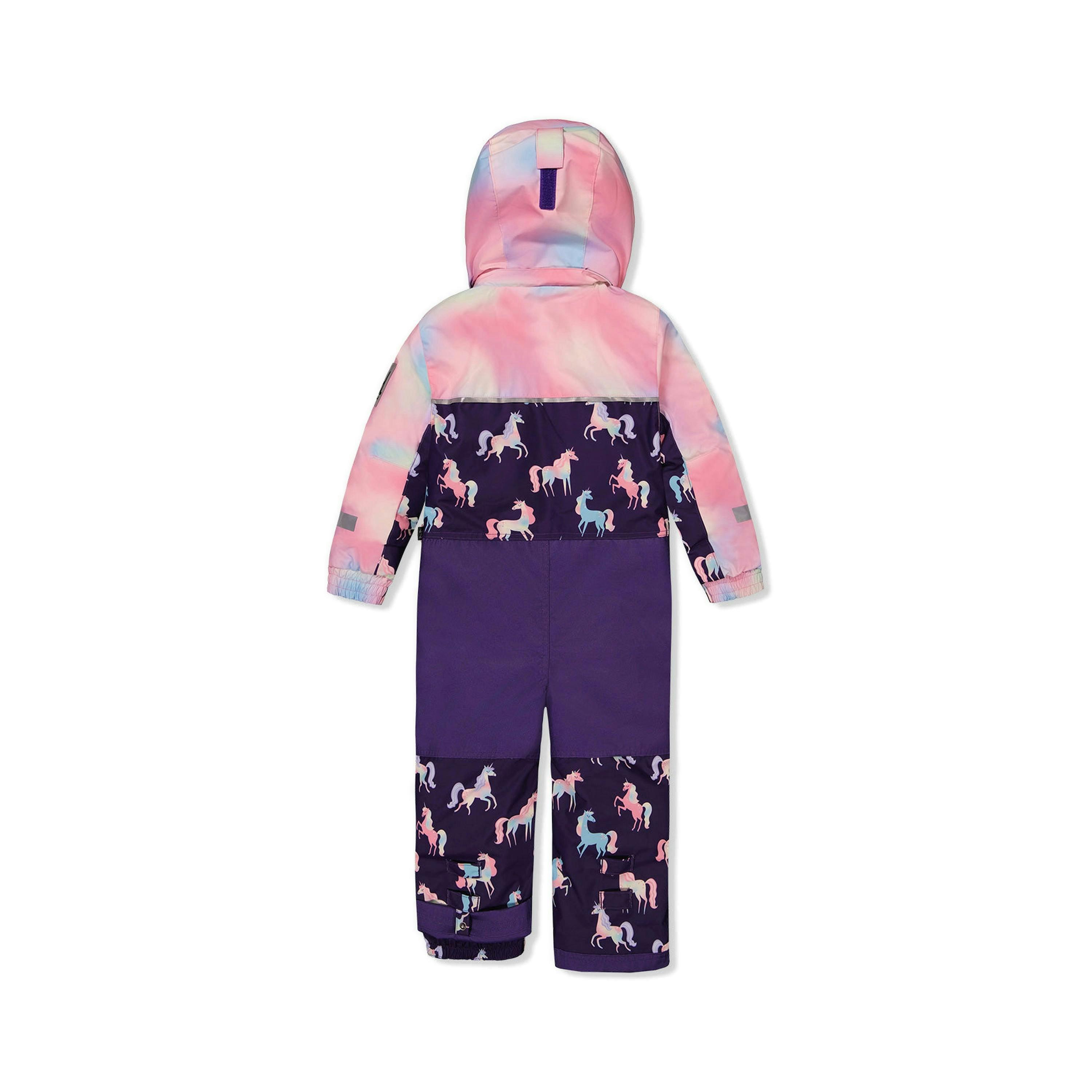 Kids One Piece Play Snowsuit Purple Unicorn Print , view 5 of 6