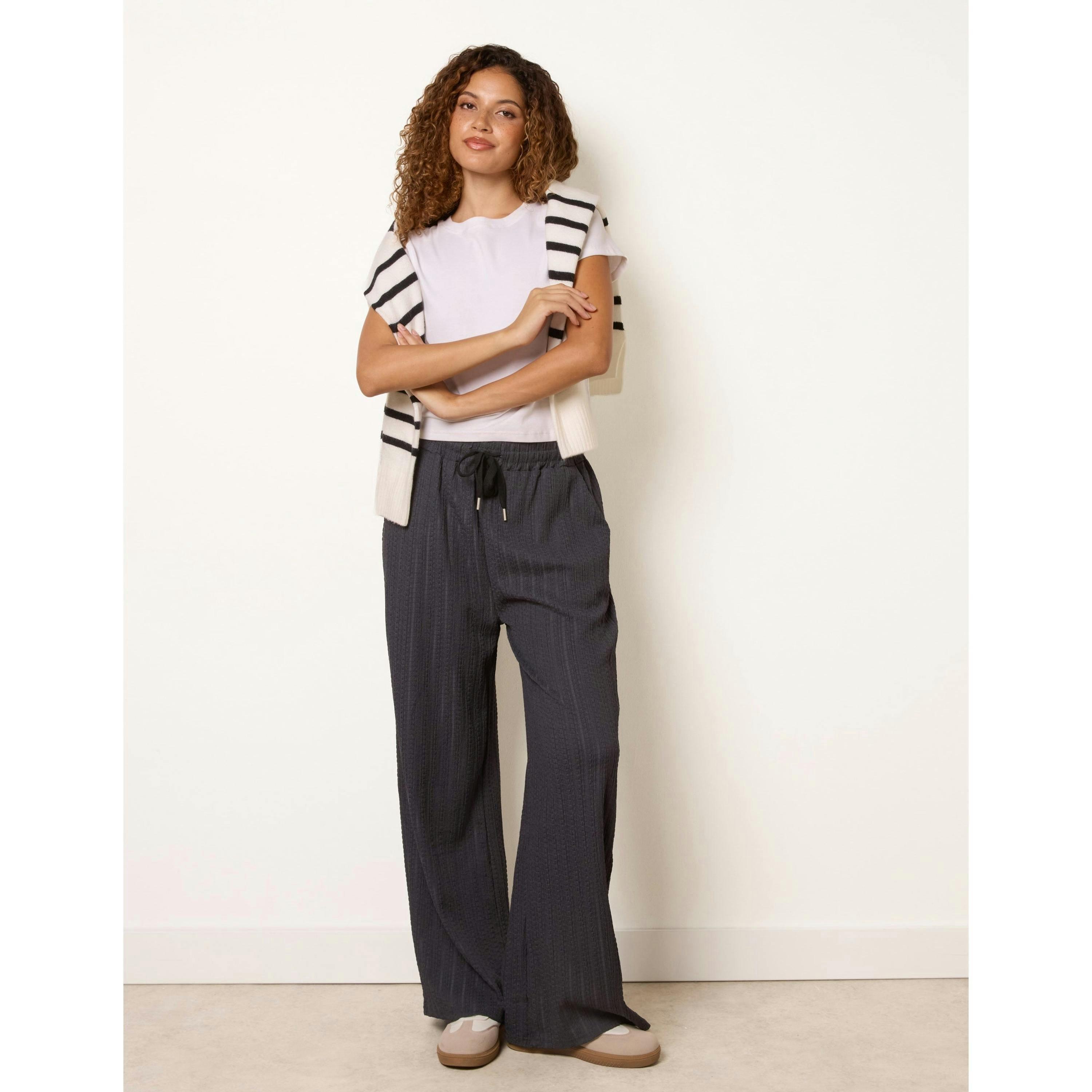 Blue Vanilla Crinkled Drawstring Trousers  in Grey , view 4 of 4