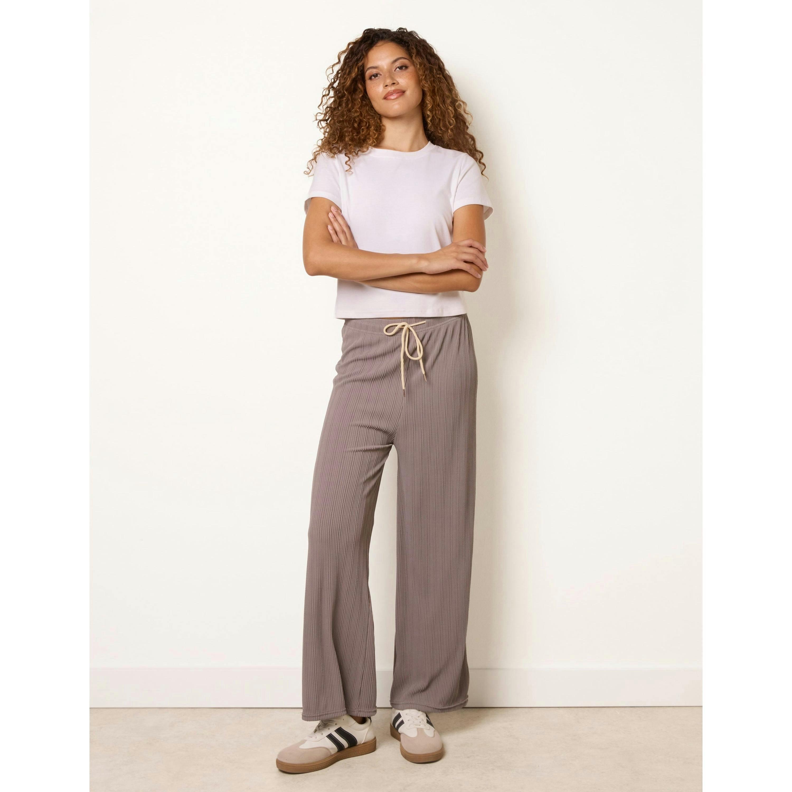 Blue Vanilla Ribbed Wide Leg Trousers  in Grey , view 1 of 4
