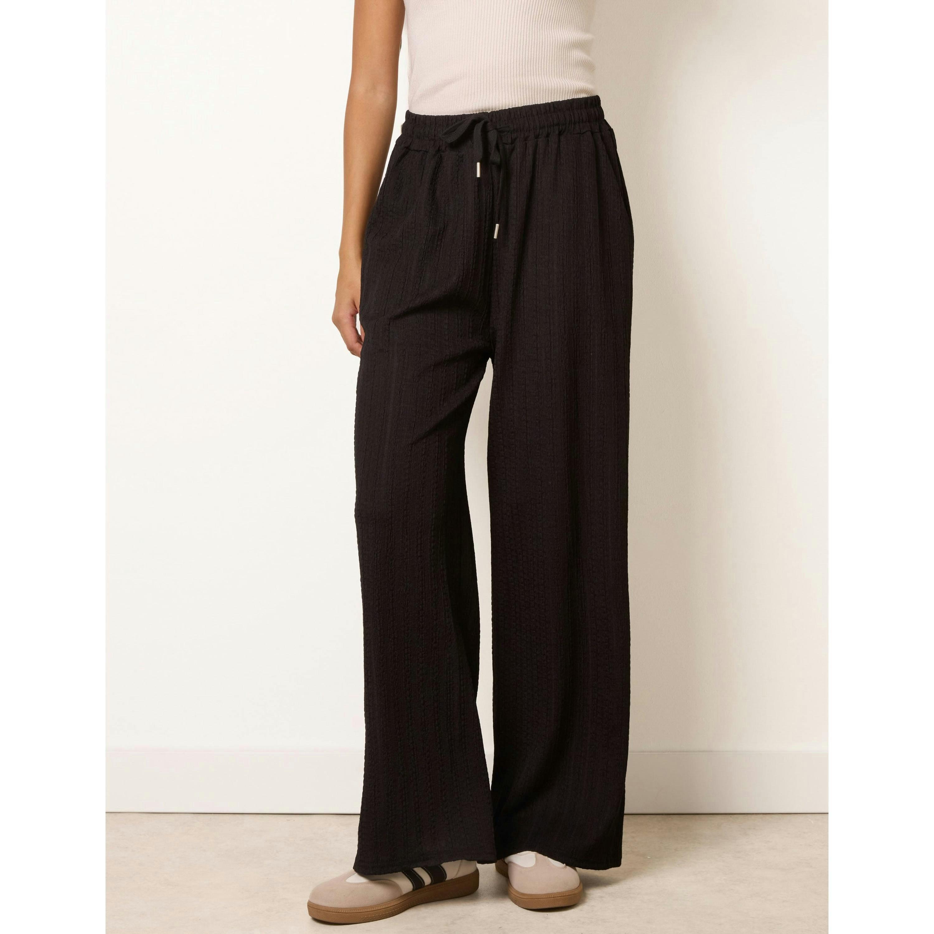 Blue Vanilla Crinkled Drawstring Trousers  in Black , view 4 of 4