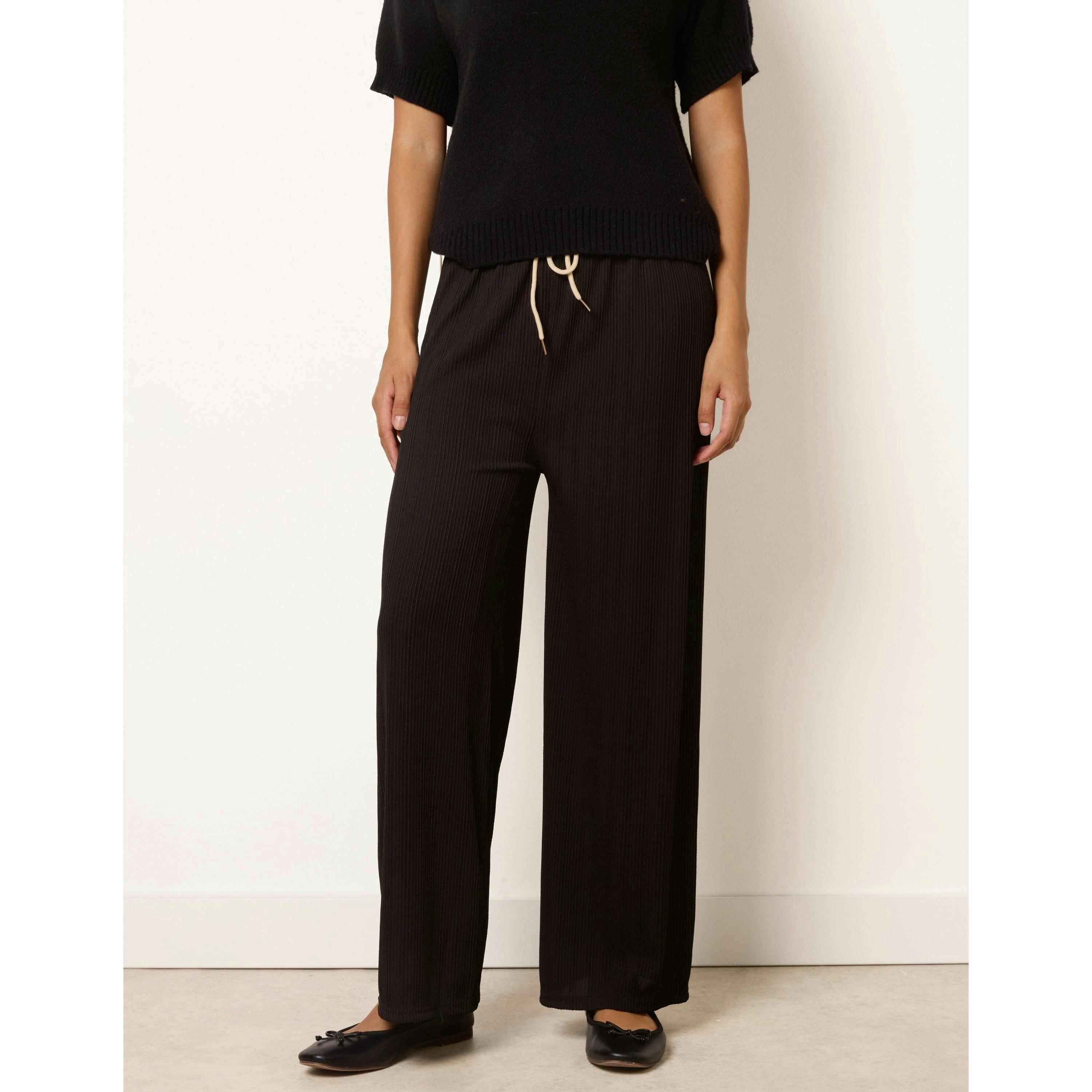 Blue Vanilla Ribbed Wide Leg Trousers  in Black , view 3 of 4