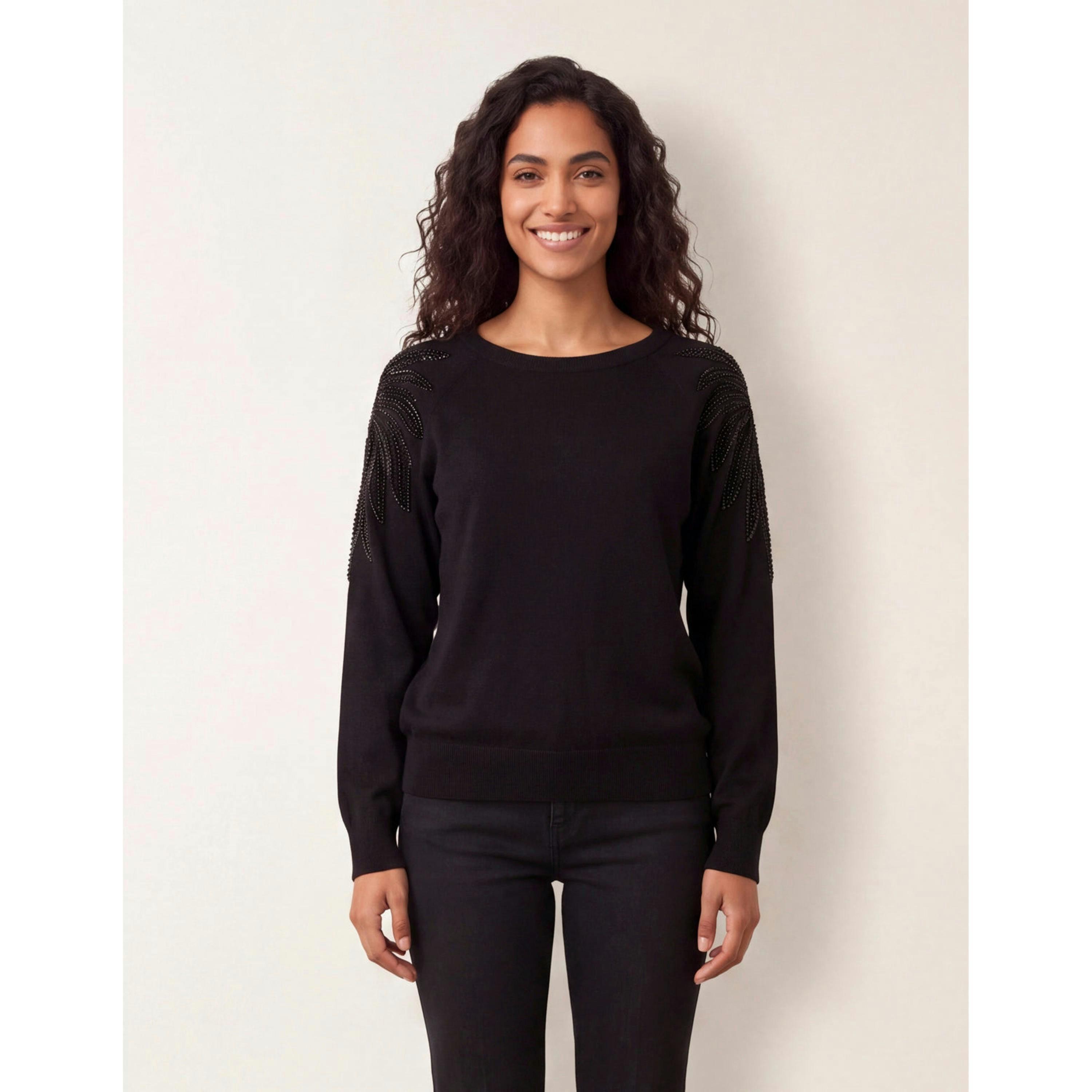 Blue Vanilla Embellished Sleeve Jumper  in Black , view 1 of 3